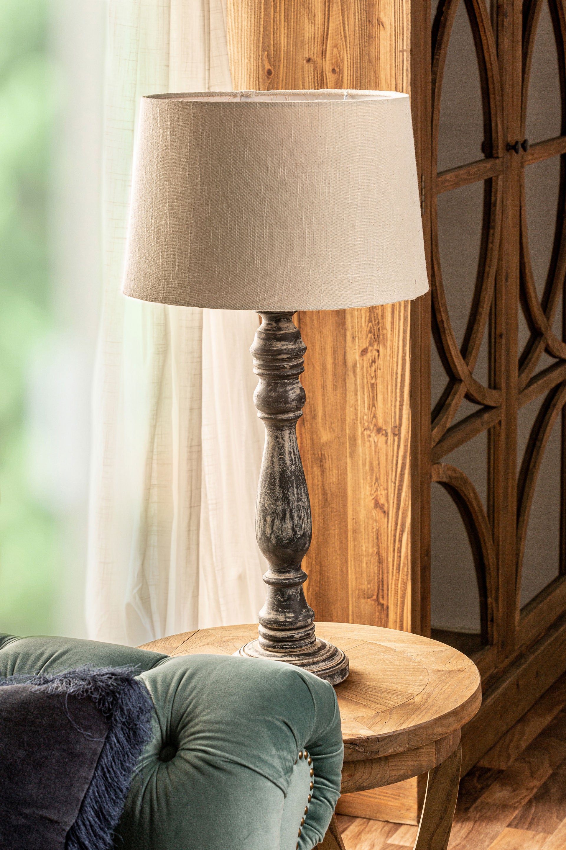 Provenzal Mango Wood Table Lamp - Black Cotton Shade