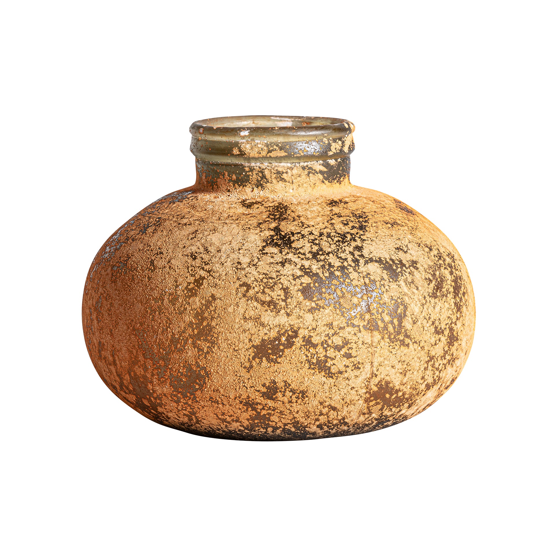 Gieler Art Deco Crystal Vase - Mustard Yellow Distressed Finish