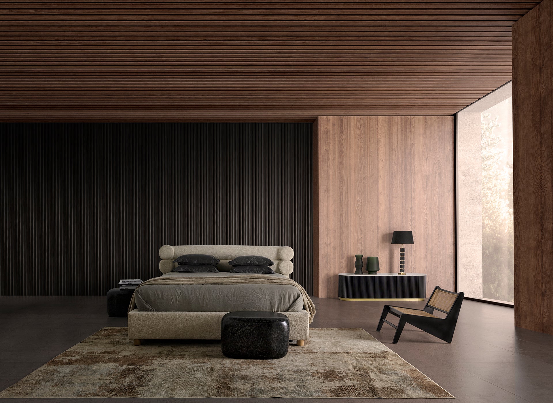 SEON Contemporary Rattan Armchair - Black Elm & Light Brown
