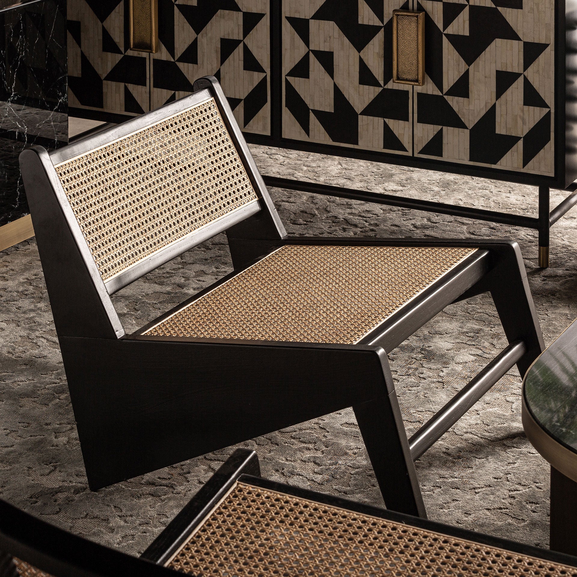 SEON Contemporary Rattan Armchair - Black Elm & Light Brown