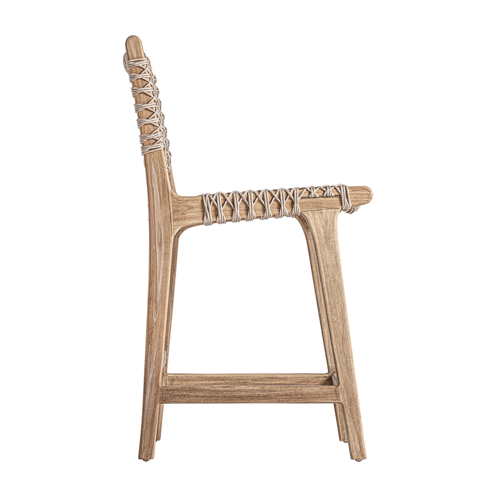 BEARDON Teak Wood High Stool - Colonial Style Bar Stool with Rope Seat