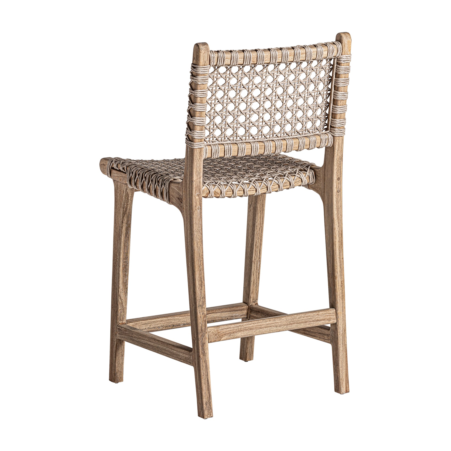 BEARDON Teak Wood High Stool - Colonial Style Bar Stool with Rope Seat