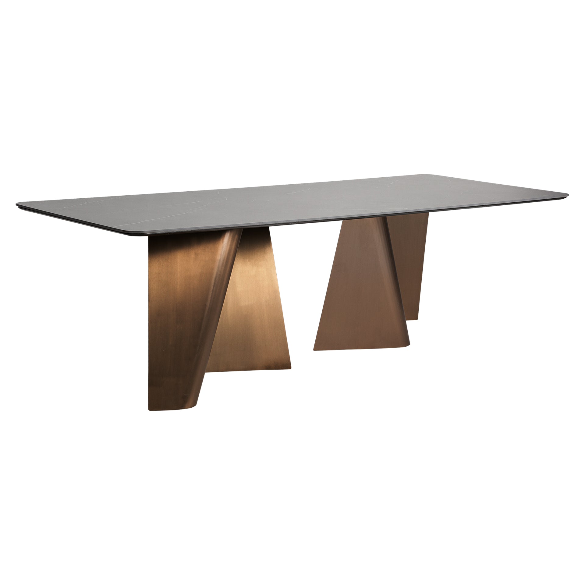 TUX Art Deco Dining Table - Brown Porcelain & Copper Steel