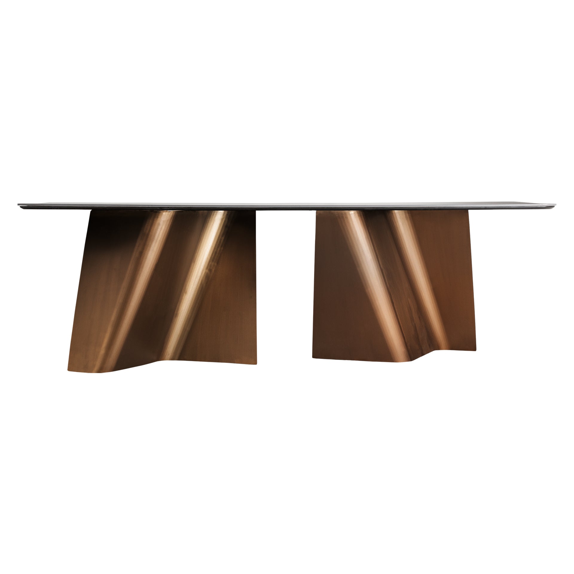 TUX Art Deco Dining Table - Brown Porcelain & Copper Steel