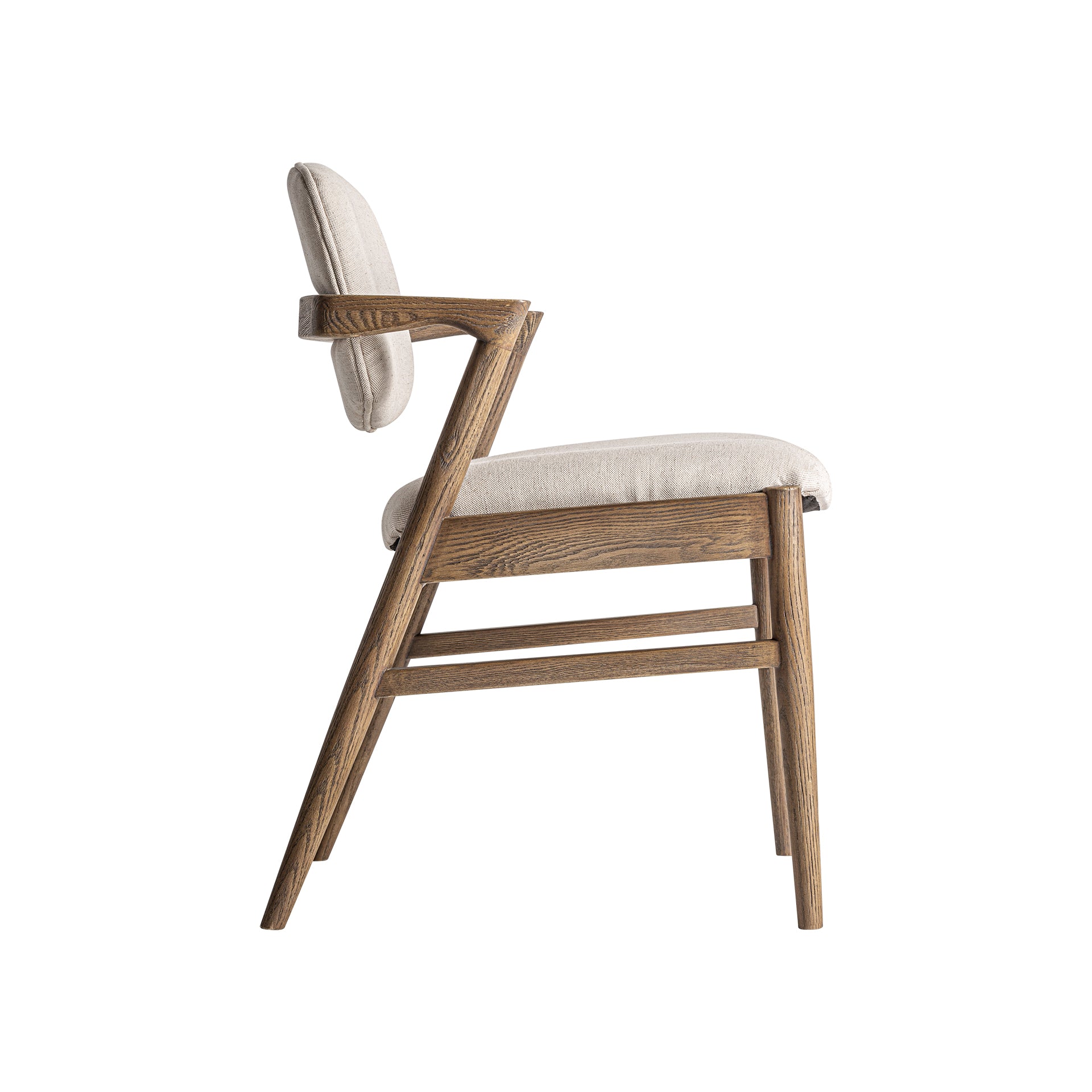 Polch Art Deco Linen Chair – Brown Beige Ash Wood