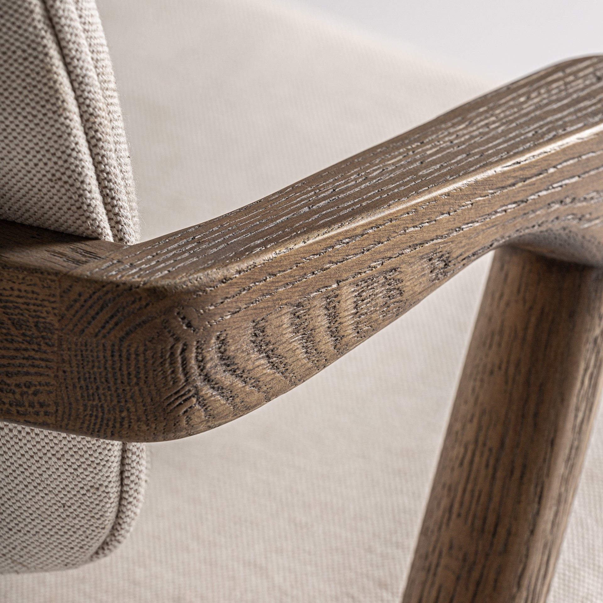 Polch Art Deco Linen Chair – Brown Beige Ash Wood