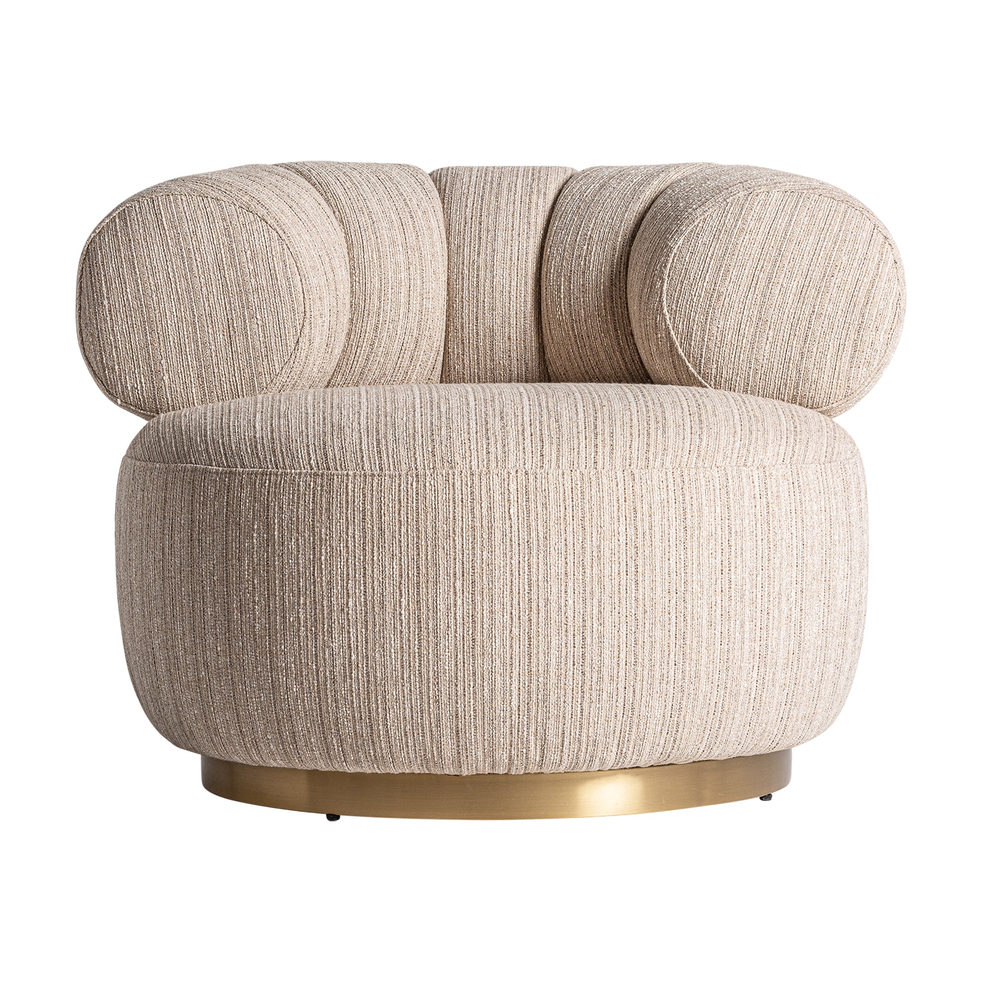 Hofsos Art Deco Armchair - Pine Wood Gold Steel & Beige Polyester