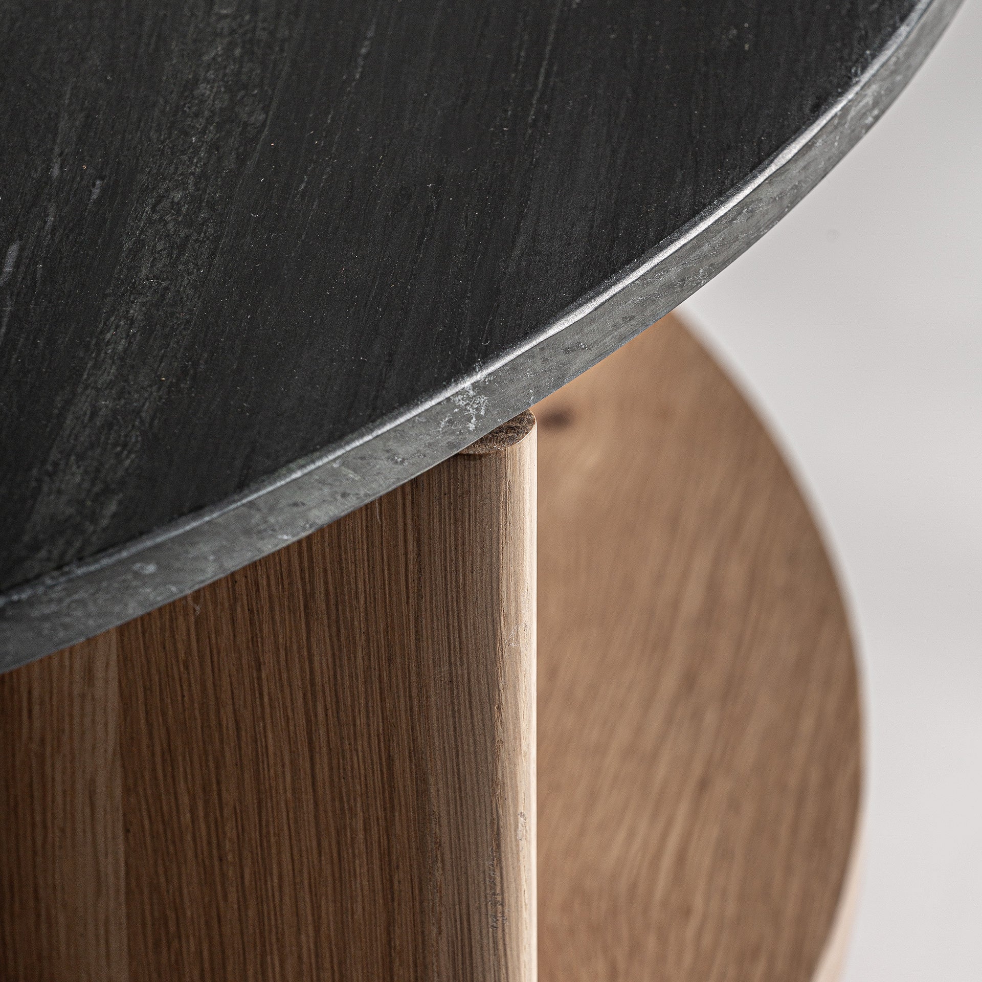 Nara Oak Side Table with Black Travertine Top