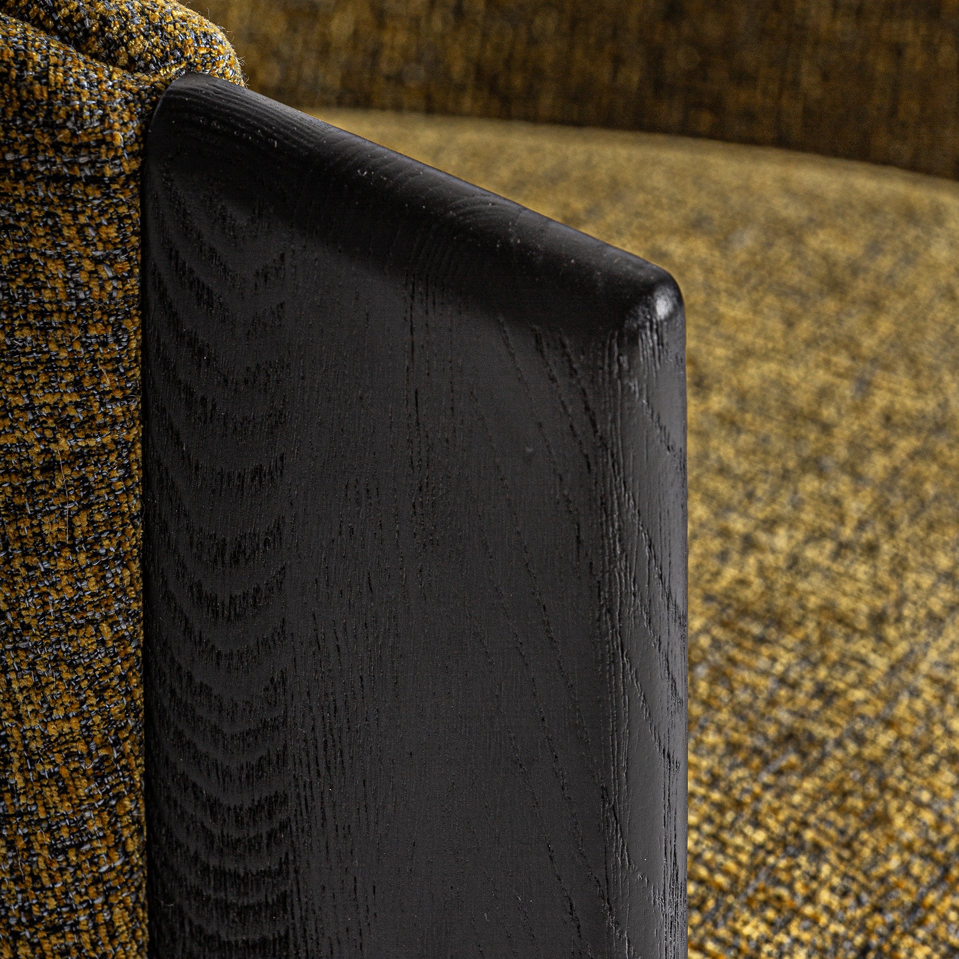 Nara Contemporary Armchair — Camel Marbled Polyester & Black Oak