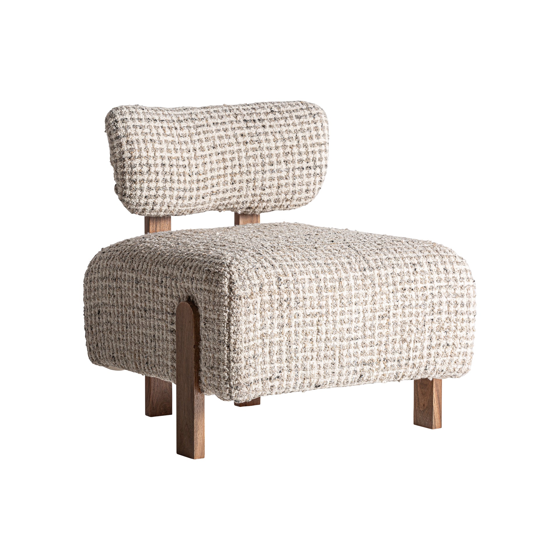 Art Deco Buhl Armchair in Acacia Wood & Beige Wool