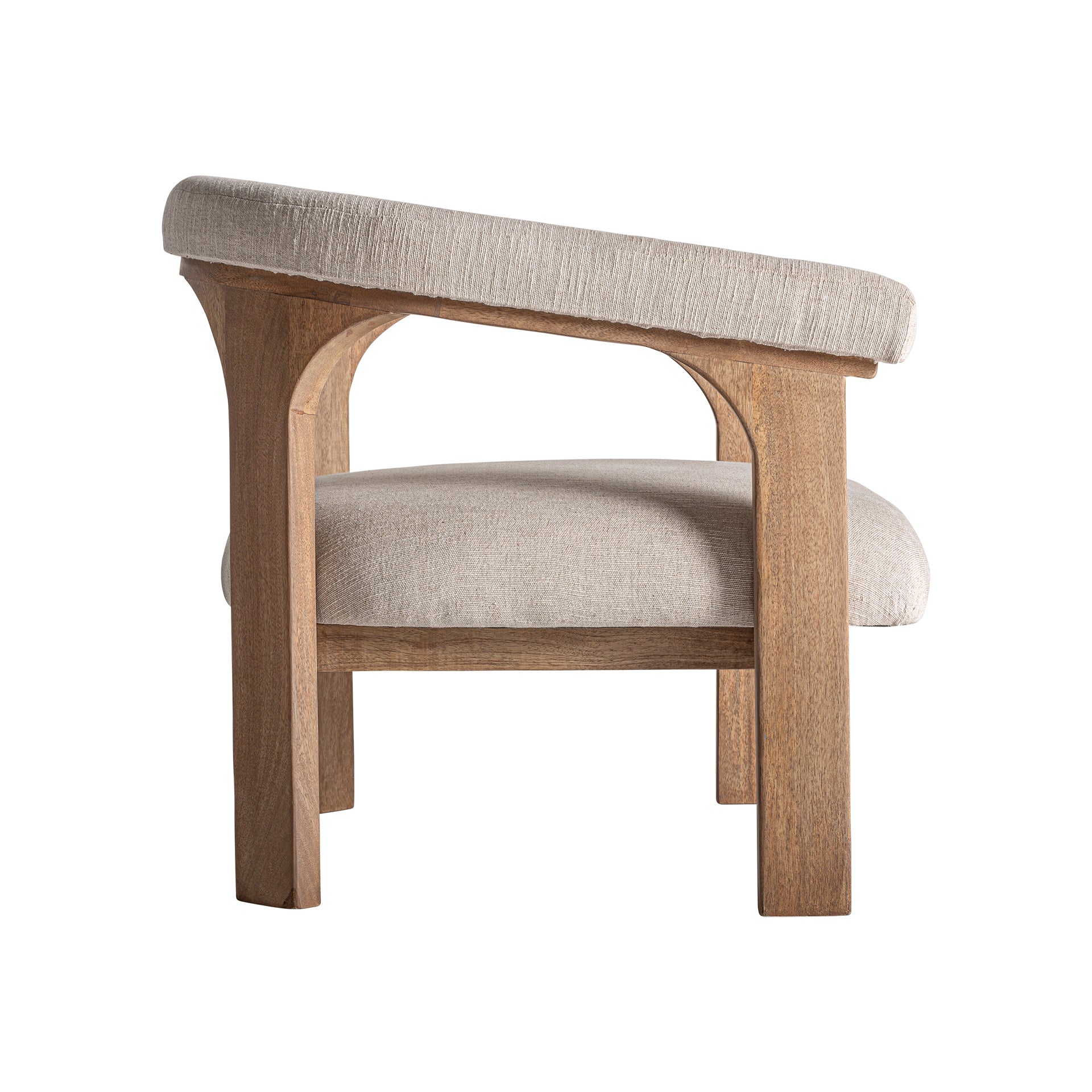Racoud Contemporary Armchair - Mango Wood & Beige Upholstery