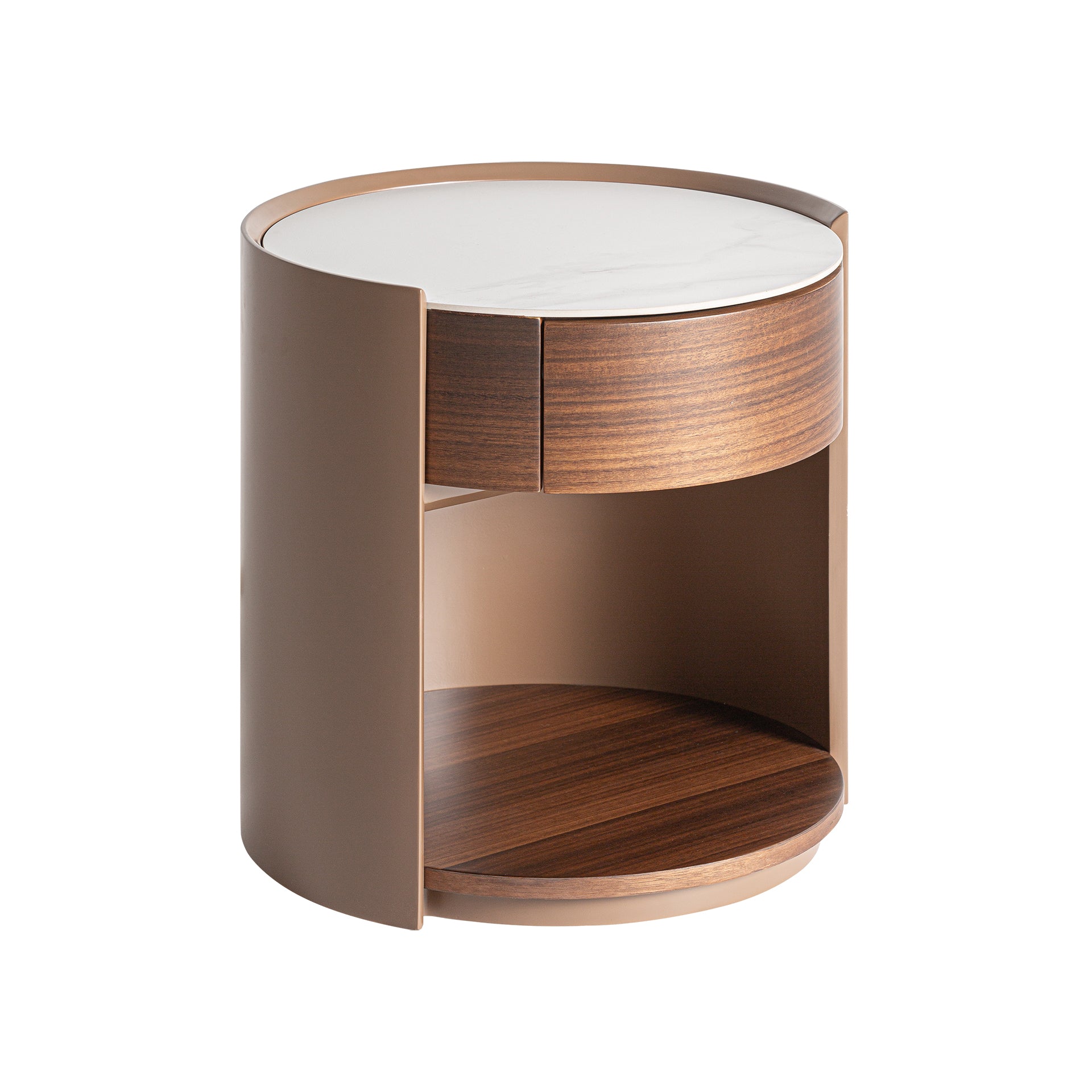 Giswil Art Deco Bedside Table - Brown Plywood Eucalyptus & Sintered Stone