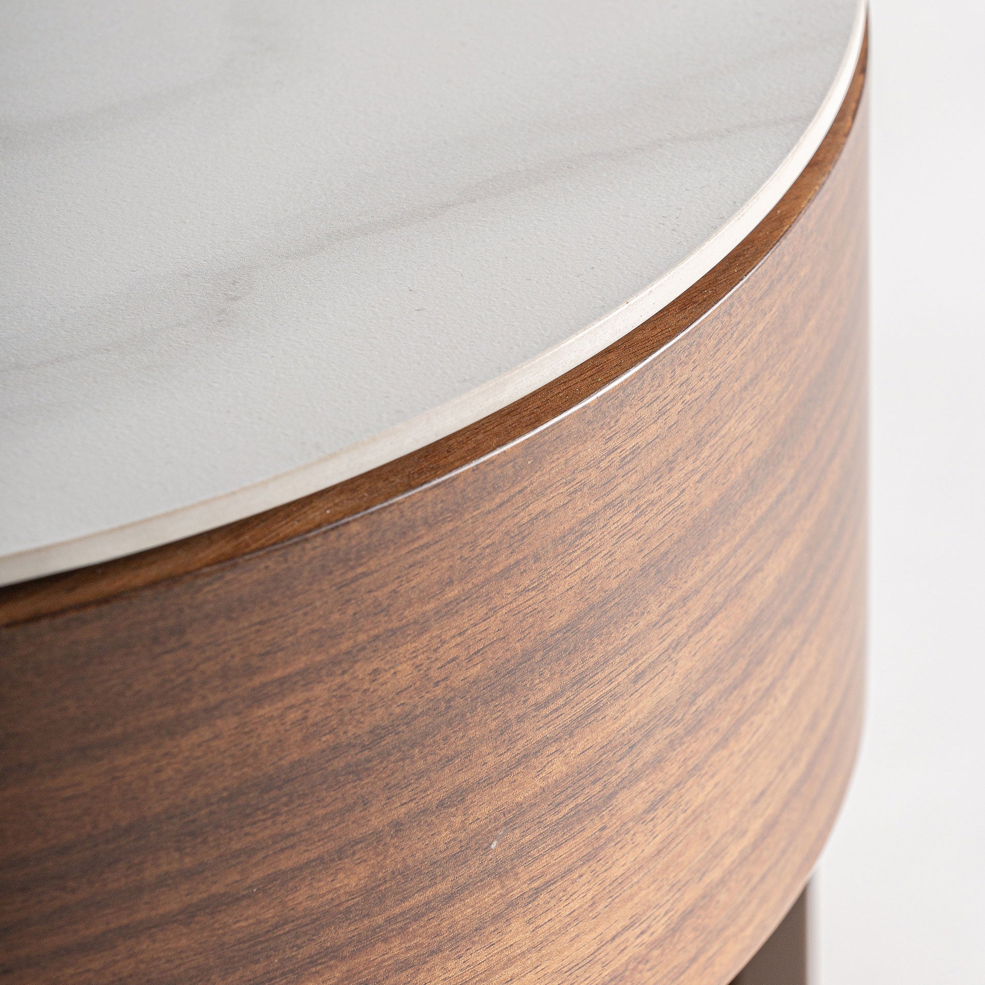 Giswil Art Deco Bedside Table - Brown Plywood Eucalyptus & Sintered Stone