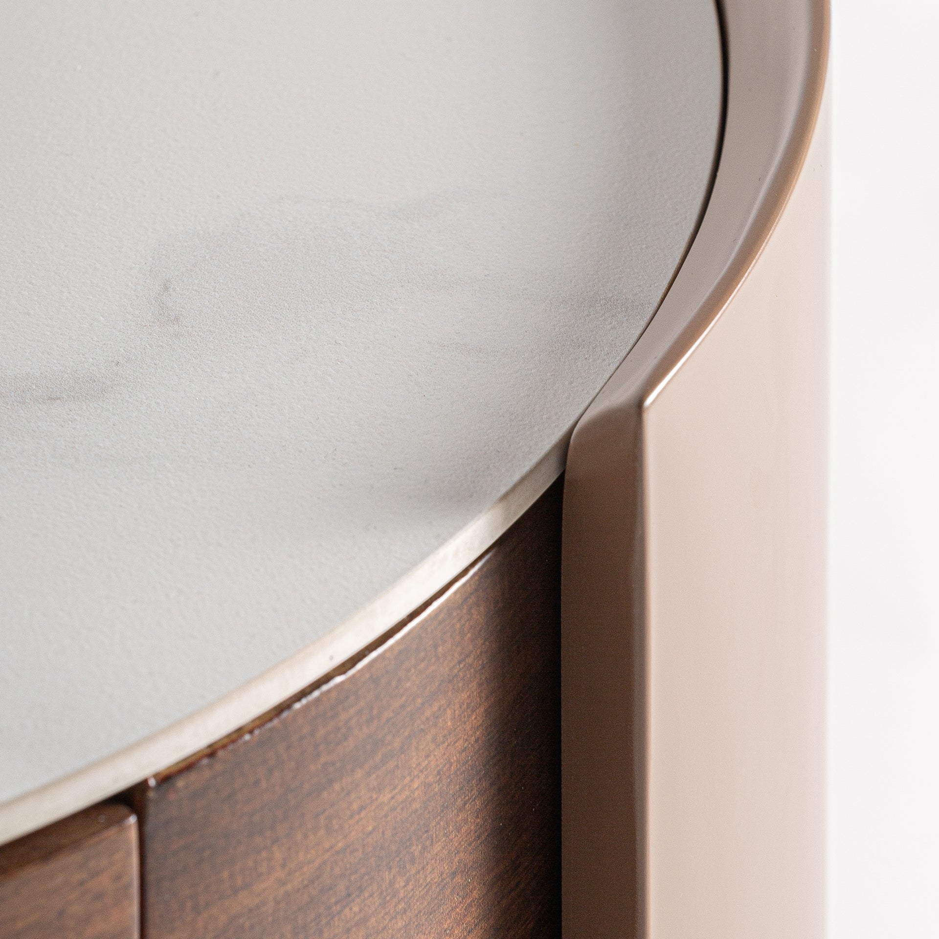 Giswil Art Deco Bedside Table - Brown Plywood Eucalyptus & Sintered Stone