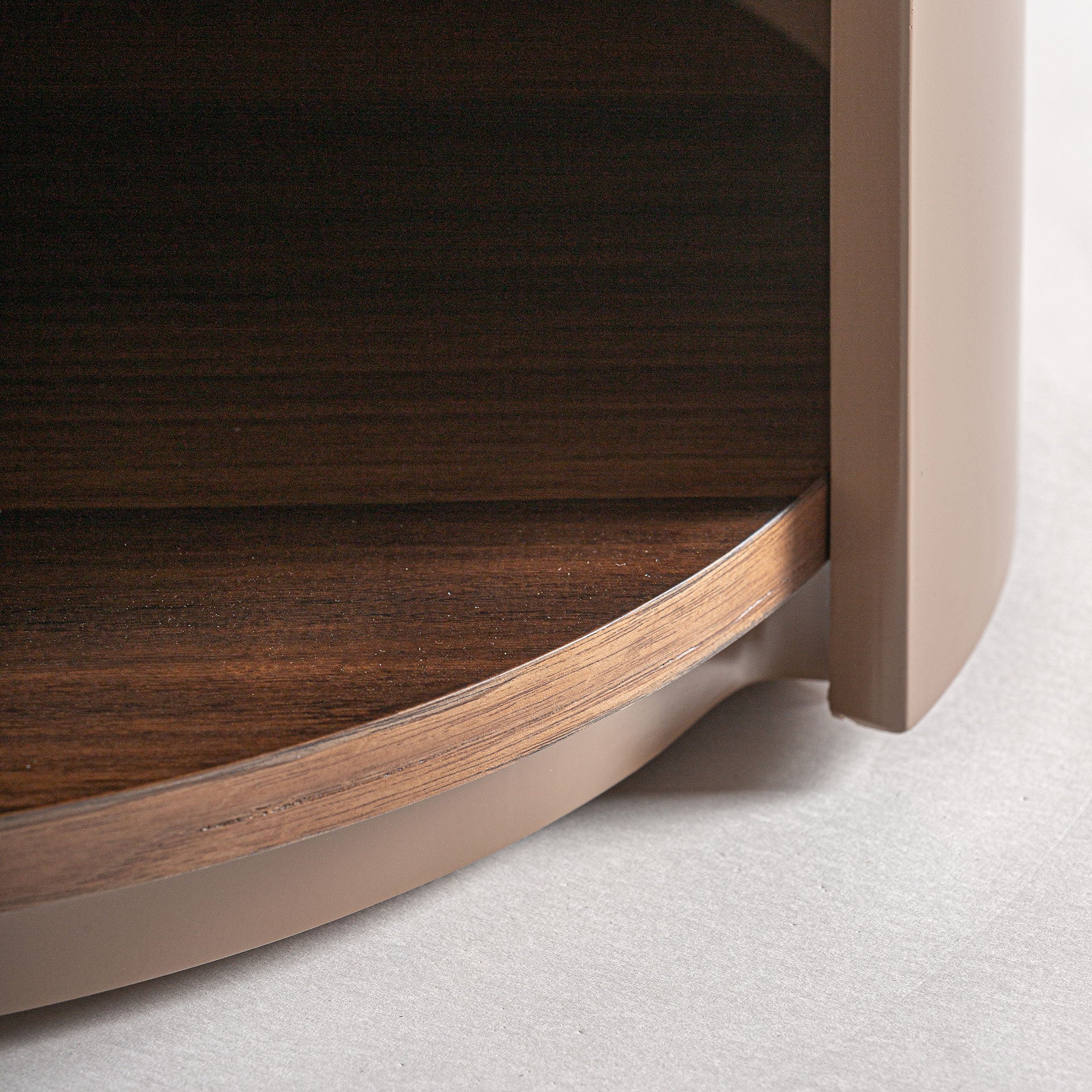 Giswil Art Deco Bedside Table - Brown Plywood Eucalyptus & Sintered Stone