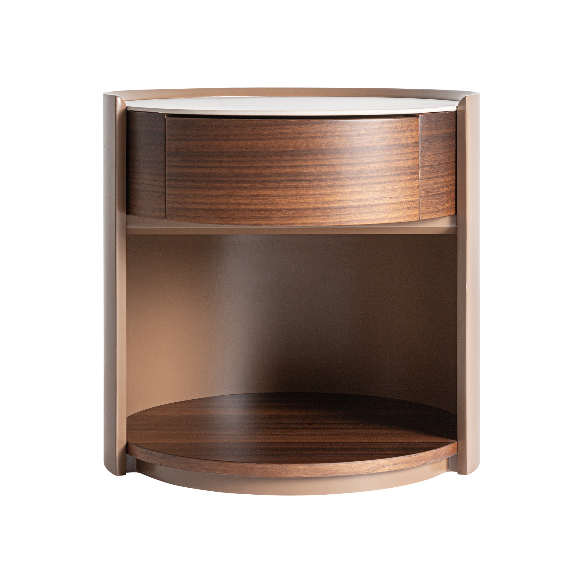 Giswil Art Deco Bedside Table - Brown Plywood Eucalyptus & Sintered Stone