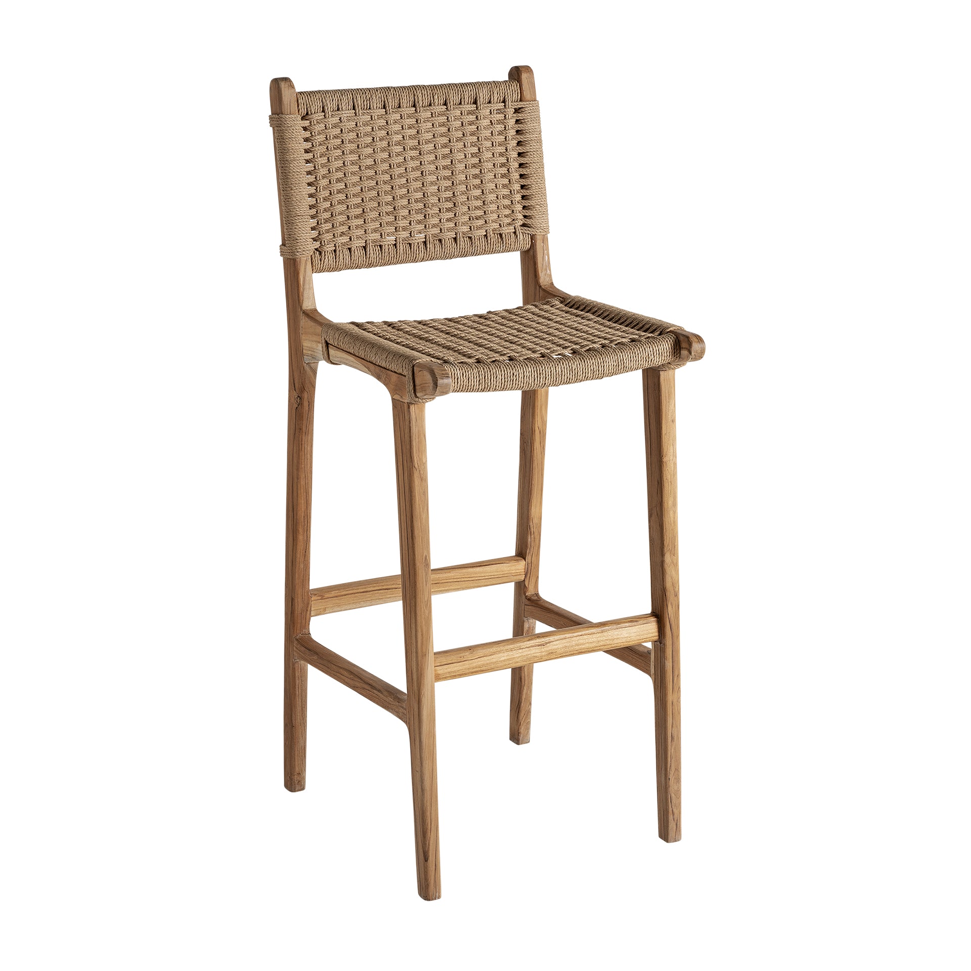 Vaduz Colonial Teak Wood Bar Stool with Natural Fiber