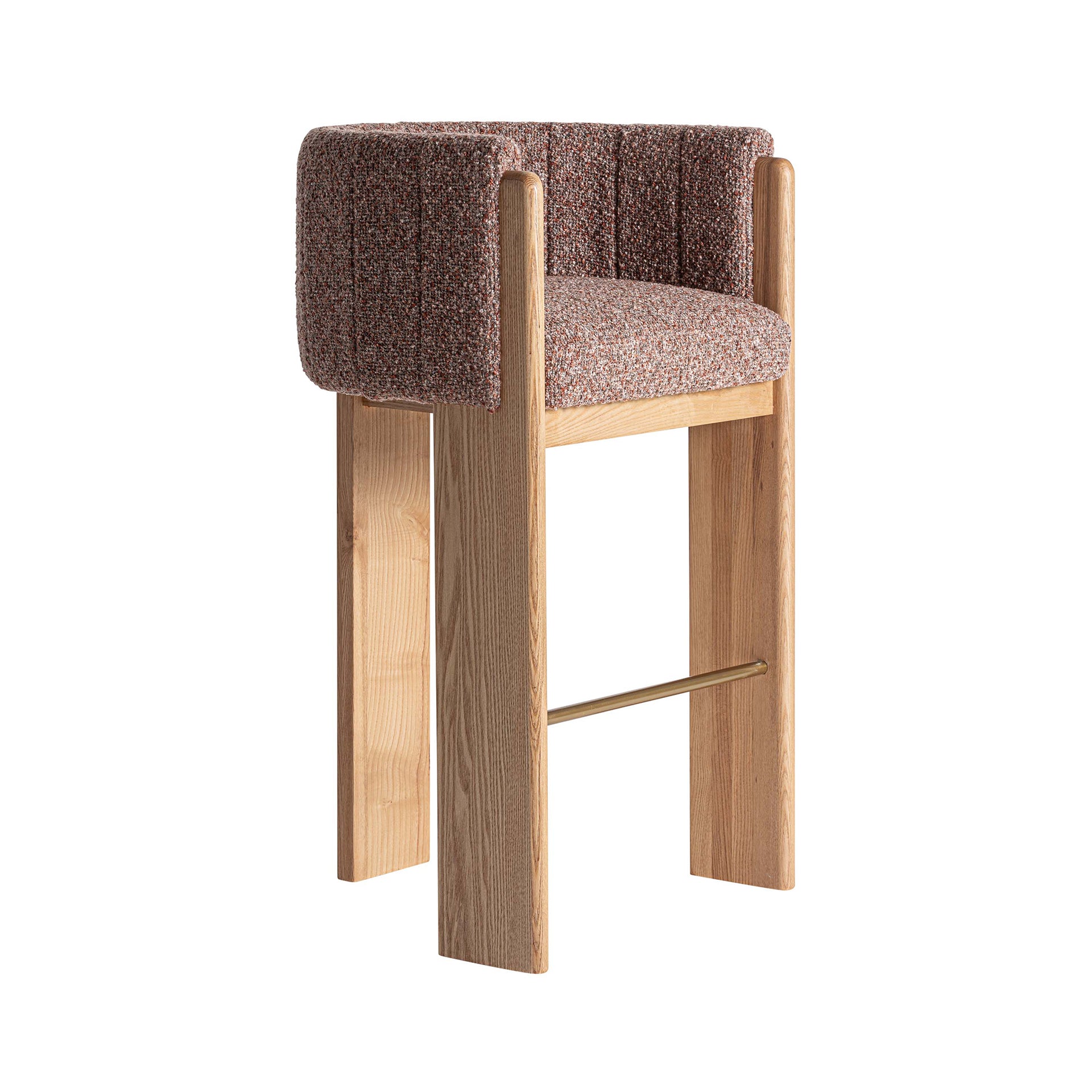 Sernier Contemporary Bar Stool - Brown Oak & Gold Iron