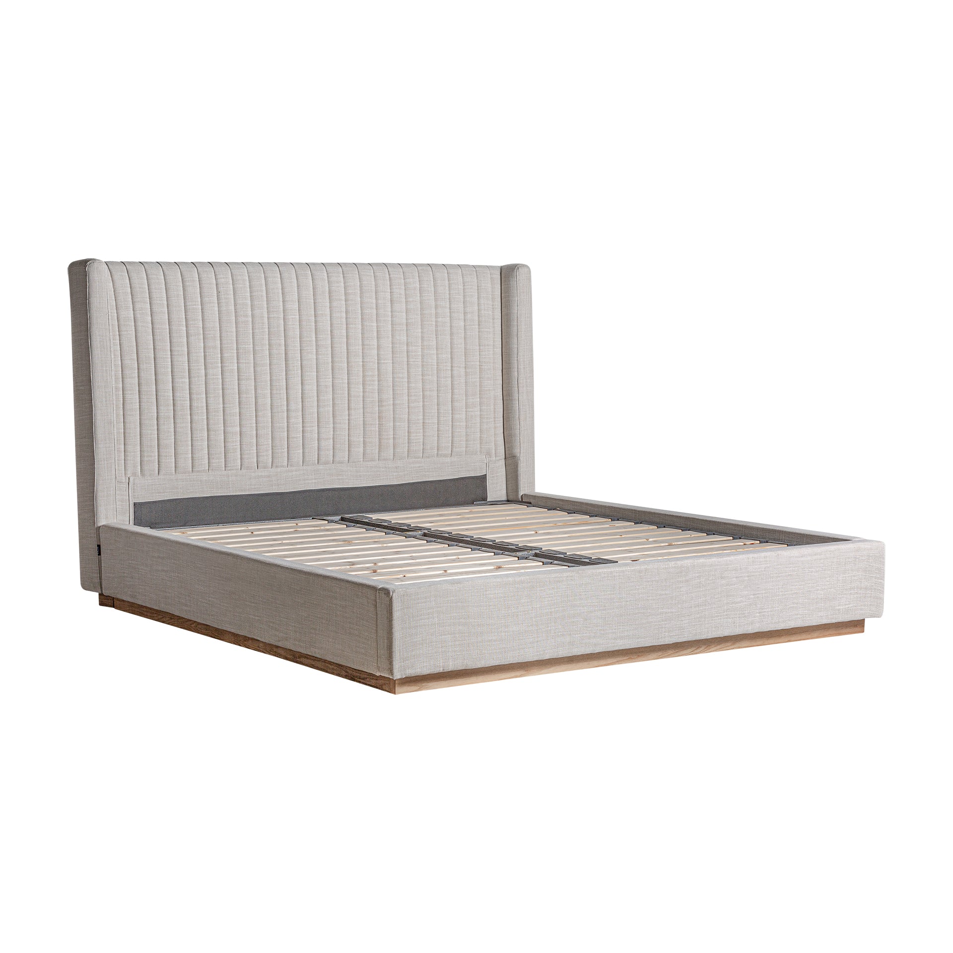 AUNAC Art Deco Upholstered Bed Frame - Grey Polyester & Pine Wood