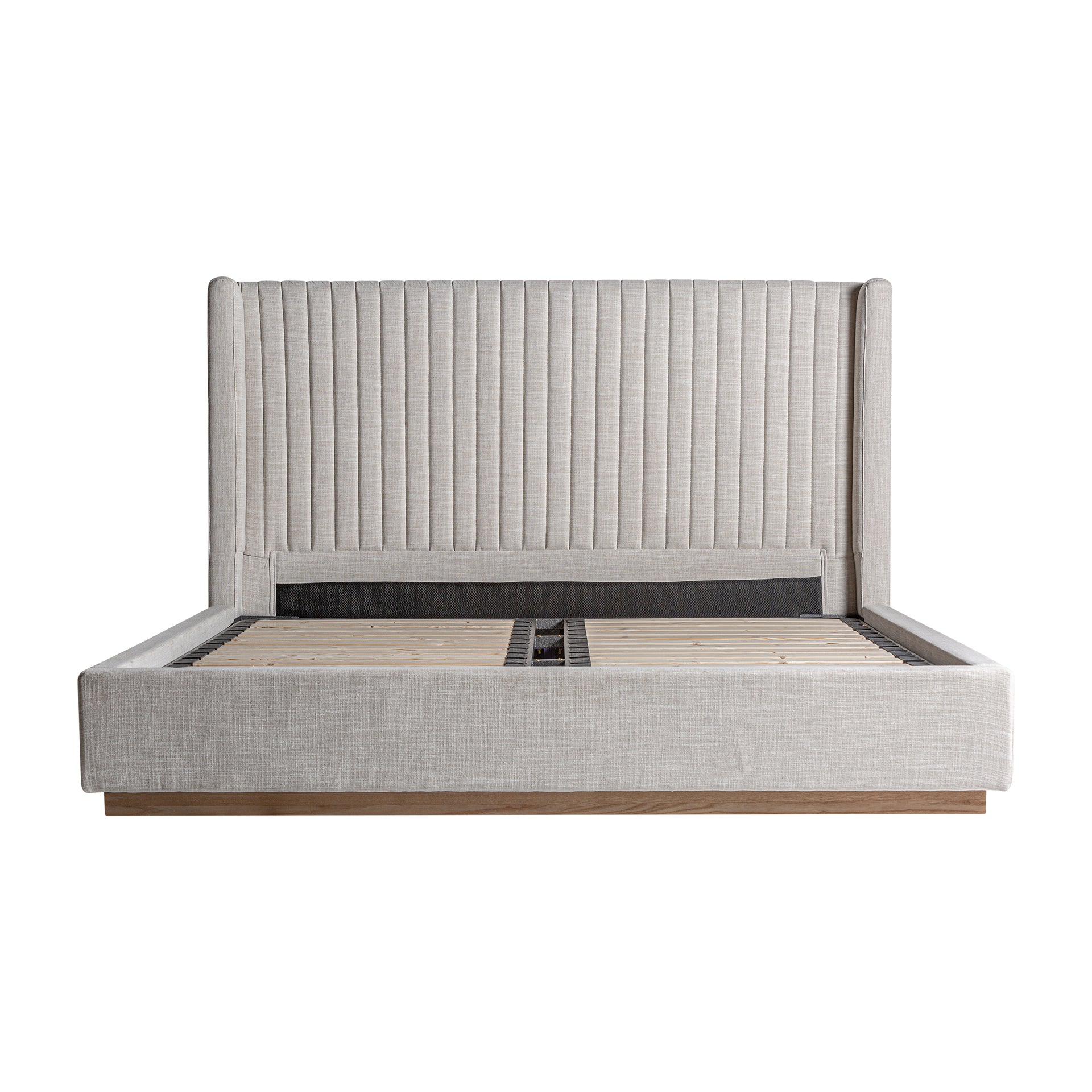 AUNAC Art Deco Upholstered Bed Frame - Grey Polyester & Pine Wood