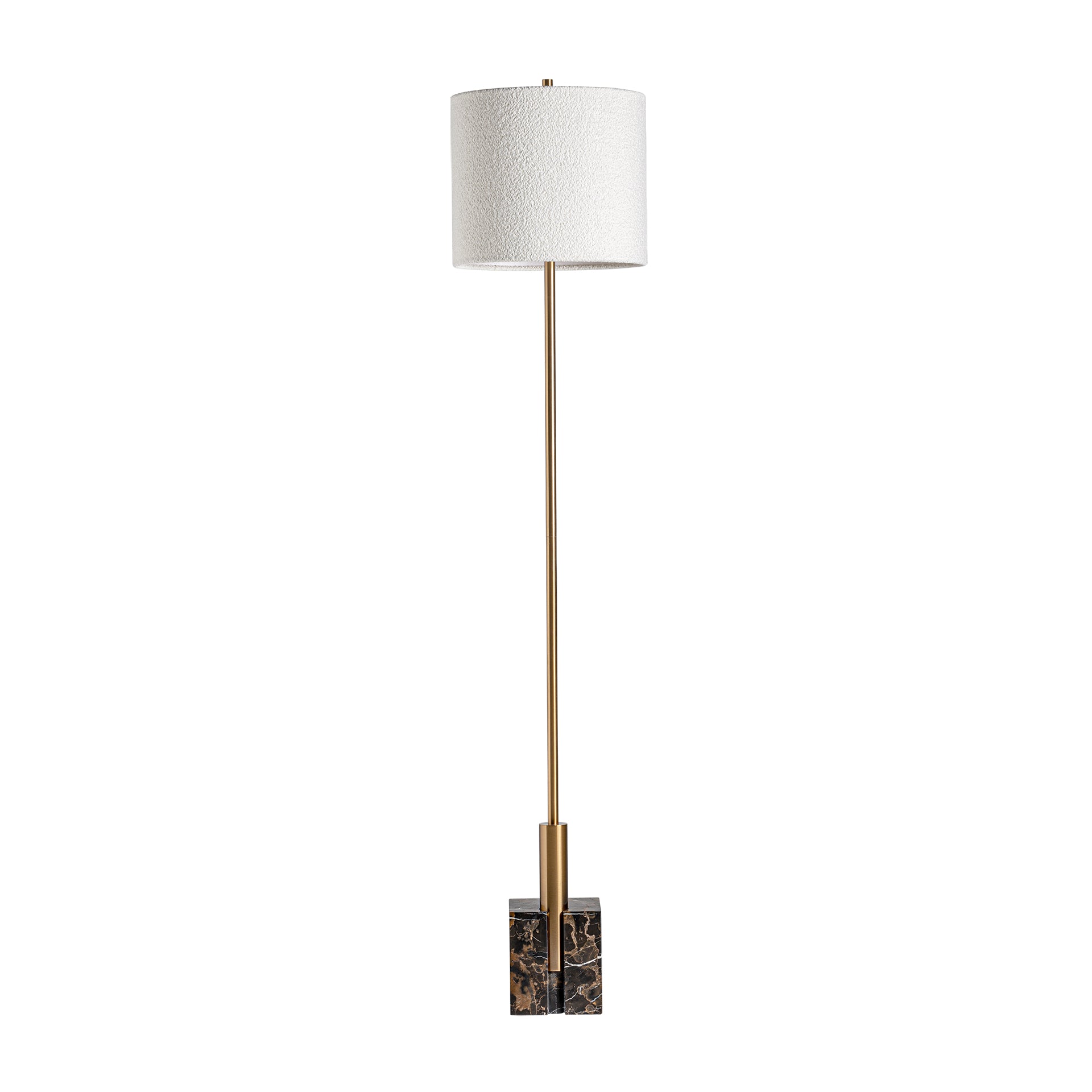 Art Deco Floor Lamp - Black Marble & Gold Iron with Off-White Shade