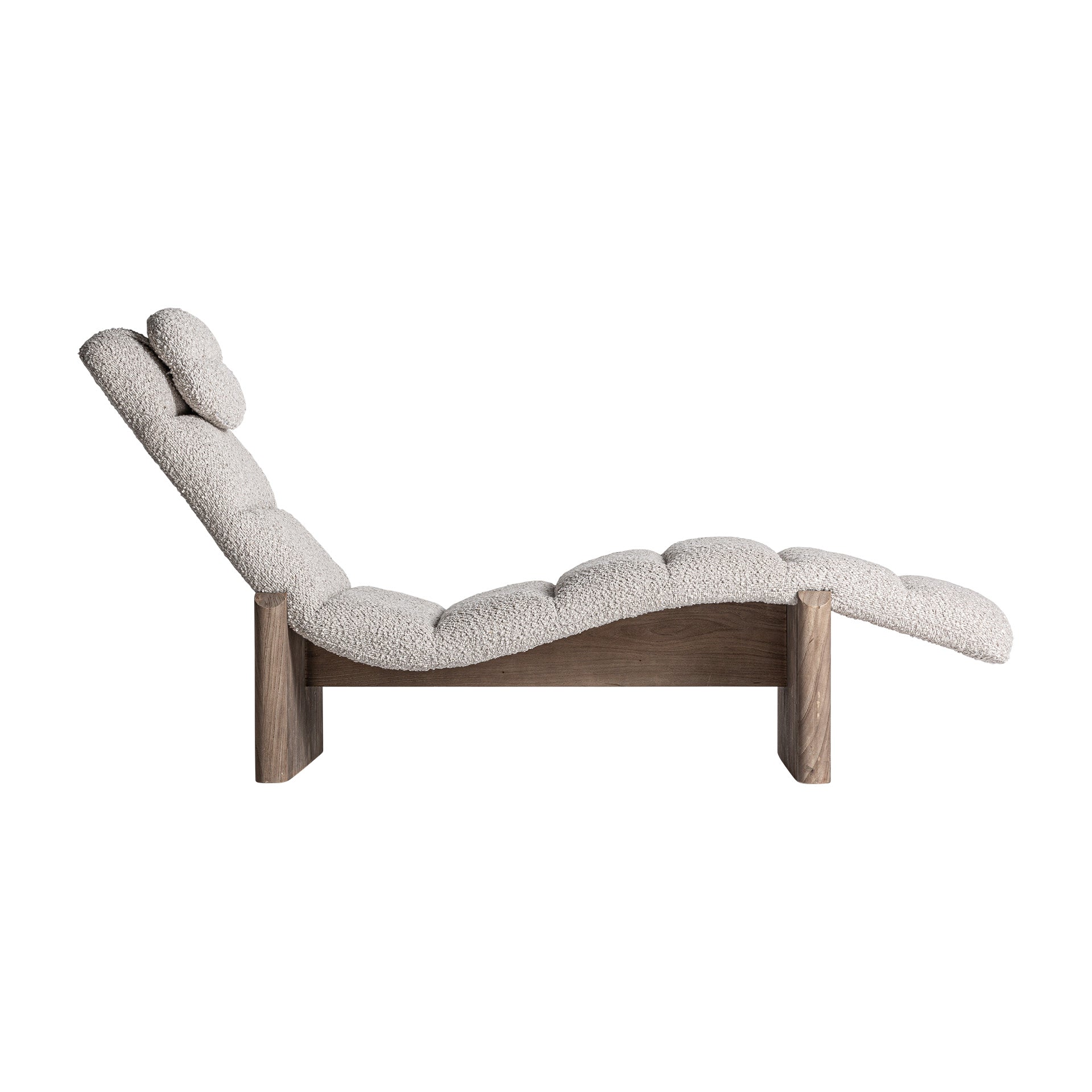 Jacquard Chaise Longue - Contemporary Oak & Beige Polyester