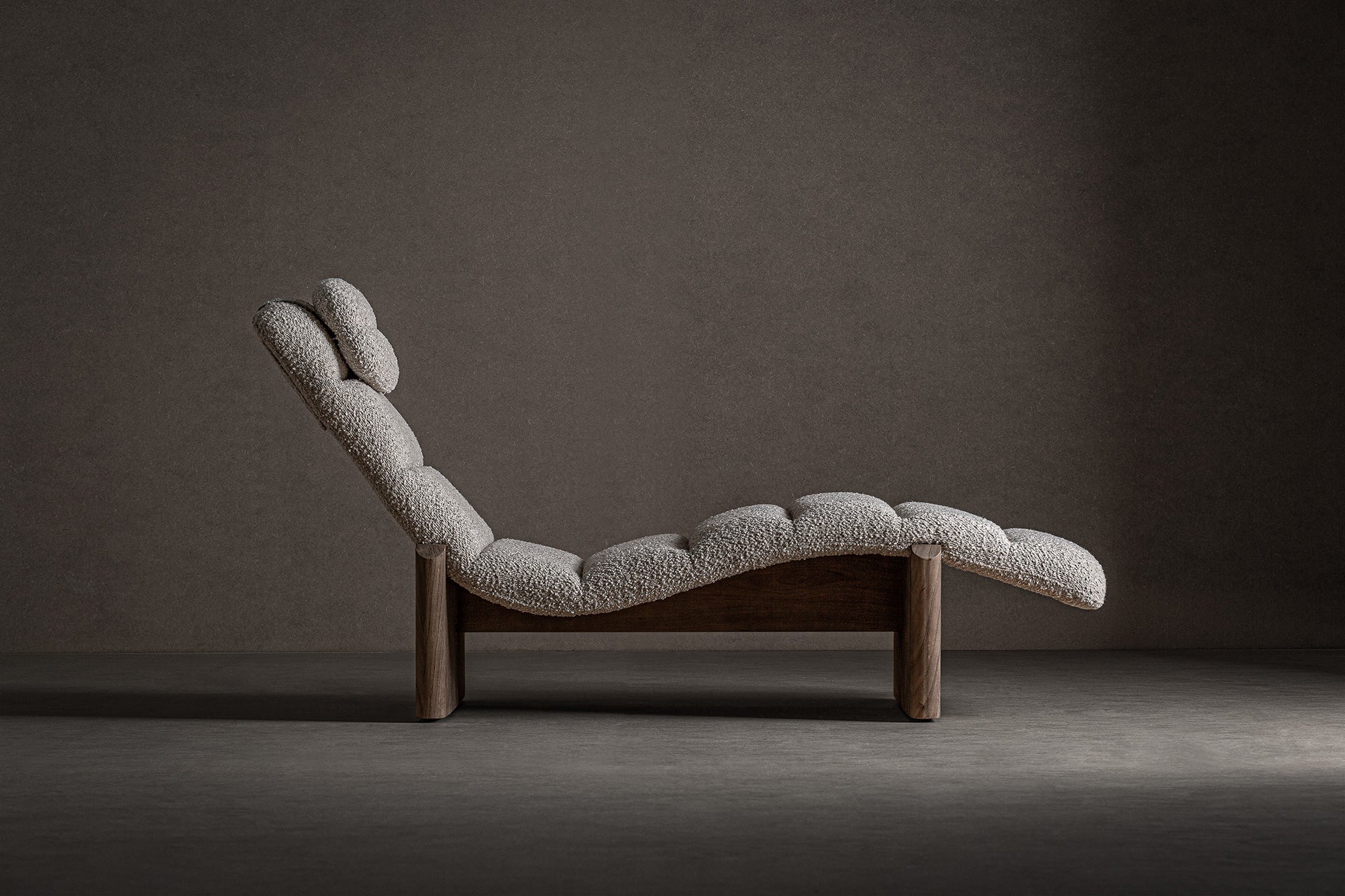 Jacquard Chaise Longue - Contemporary Oak & Beige Polyester