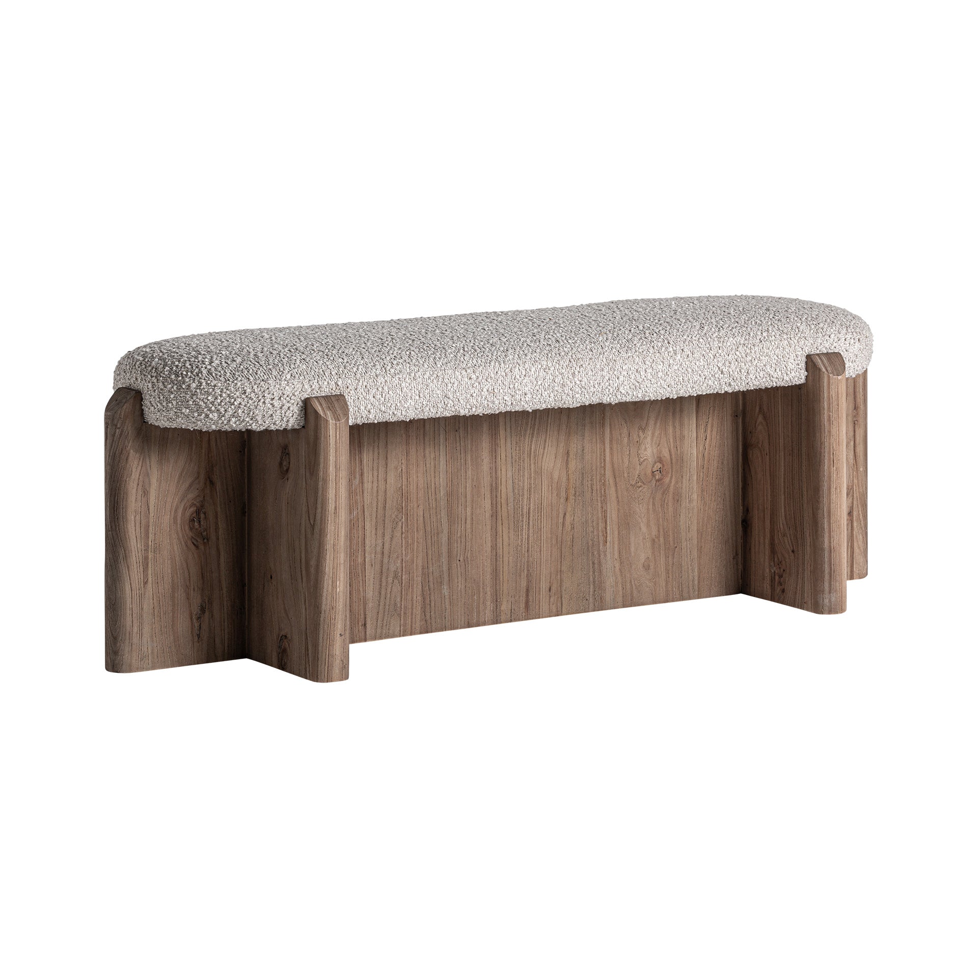 Contemporary Jacquard Bed Foot Stool - Oak & Beige Polyester
