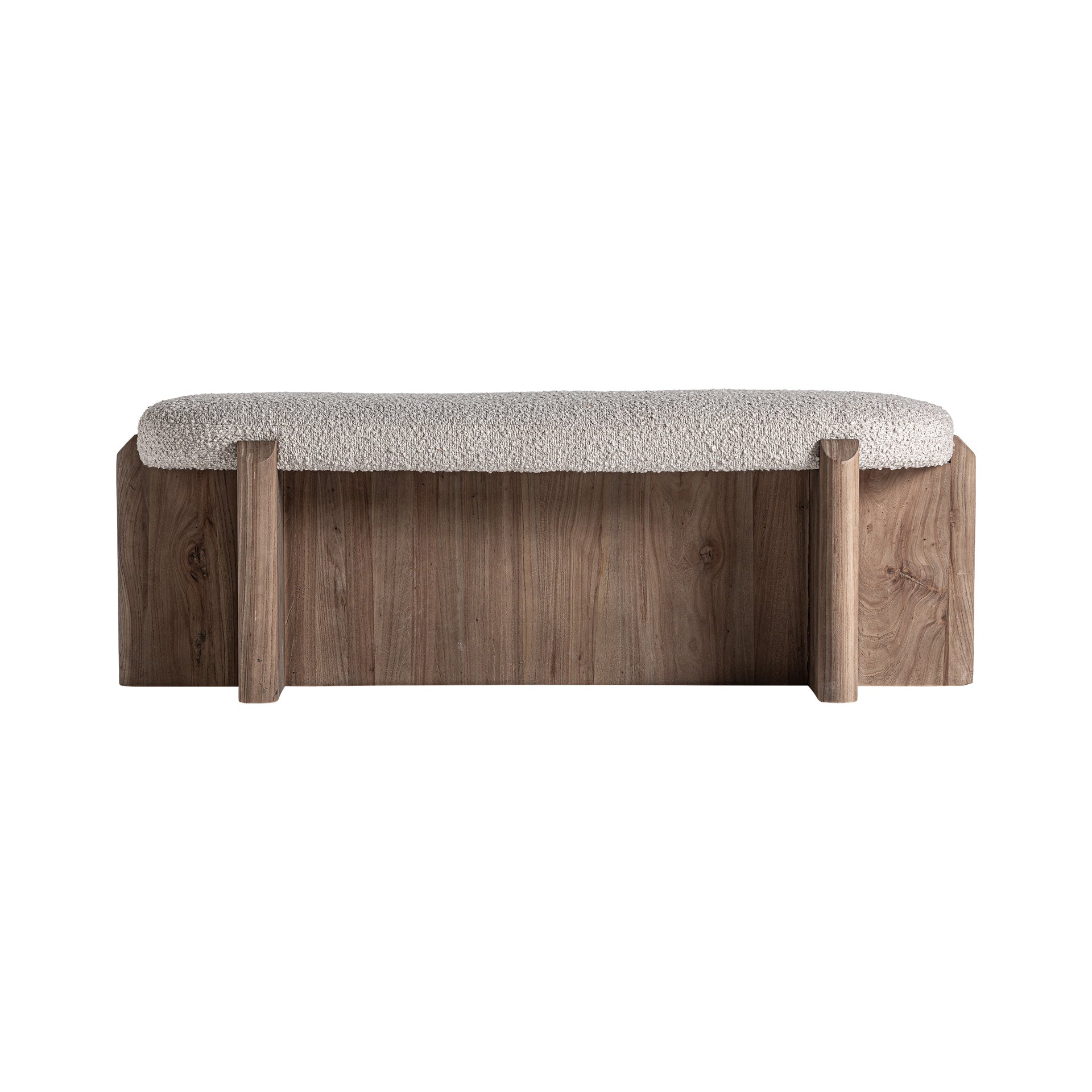 Contemporary Jacquard Bed Foot Stool - Oak & Beige Polyester