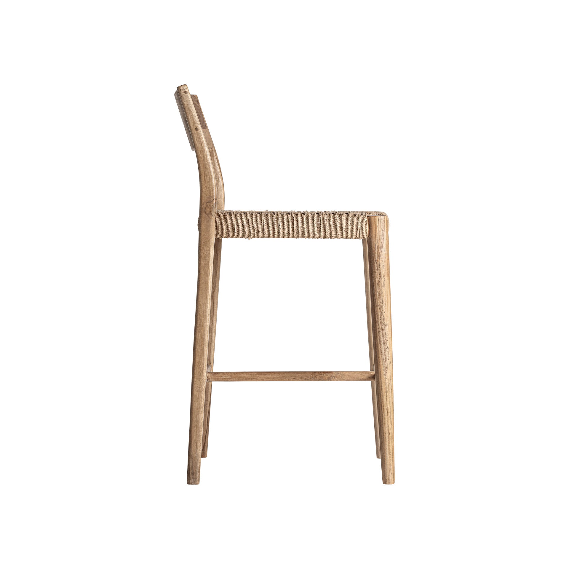 Vercelli Teak Wood Bar Stool with Natural Fiber Seat