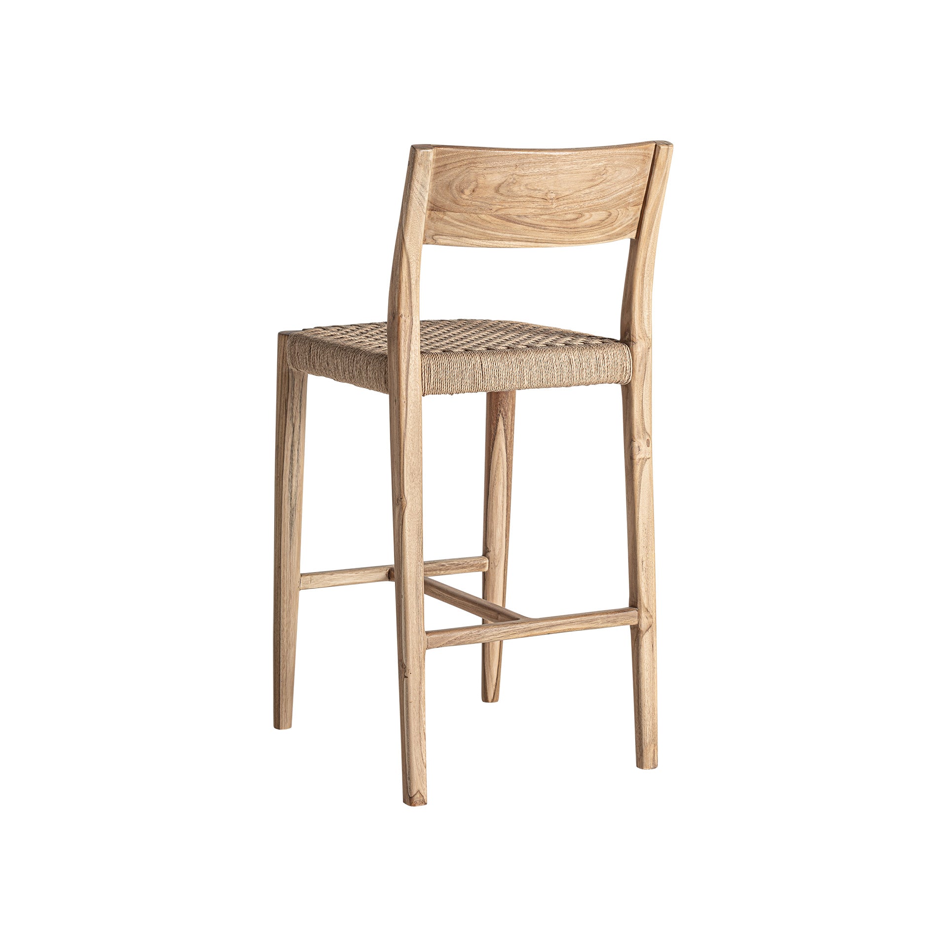 Vercelli Teak Wood Bar Stool with Natural Fiber Seat