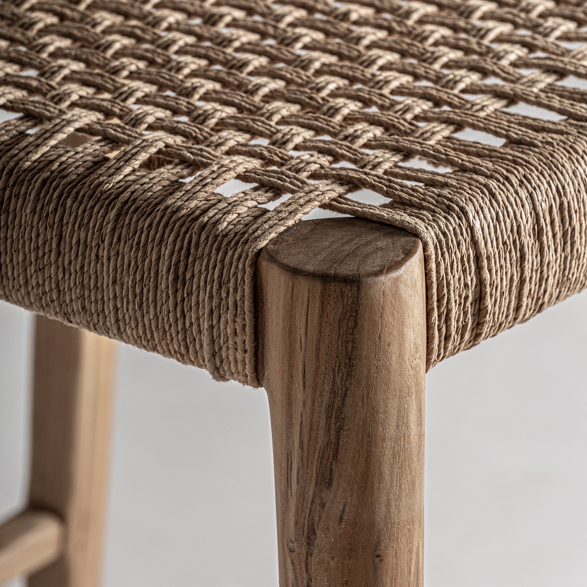 Vercelli Teak Wood Bar Stool with Natural Fiber Seat