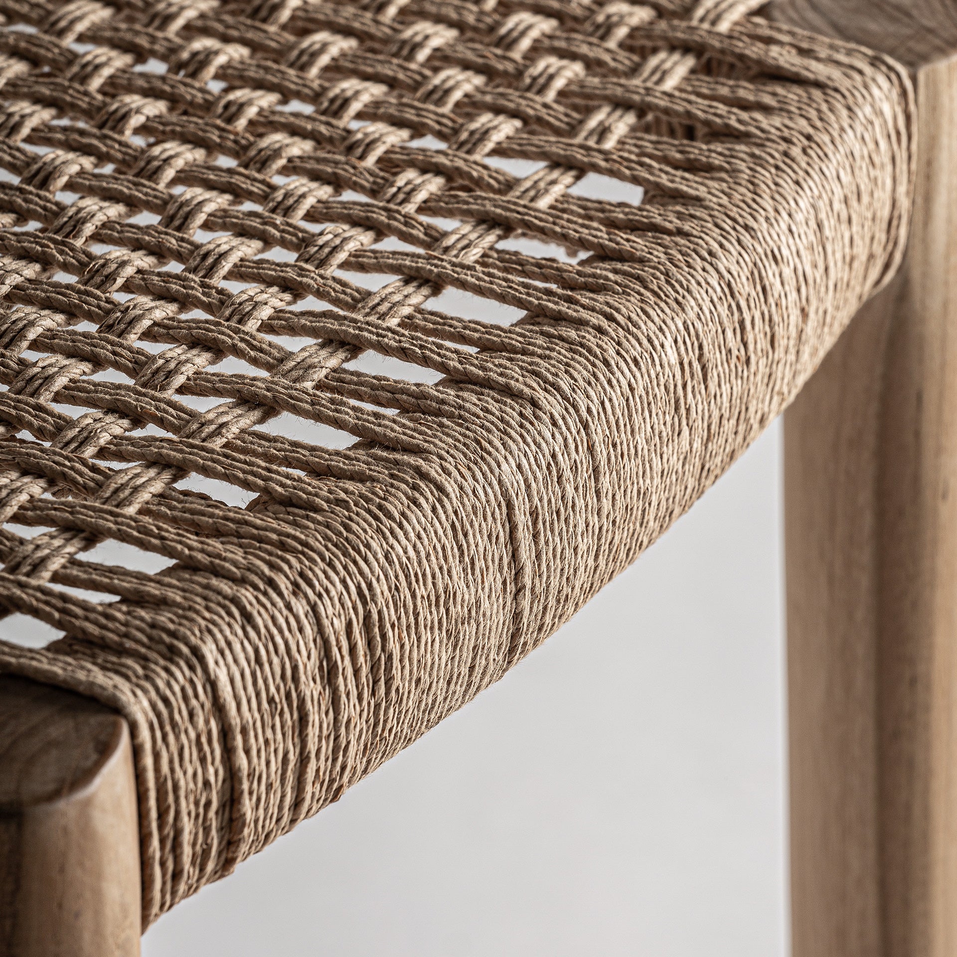Vercelli Teak Wood Bar Stool with Natural Fiber Seat