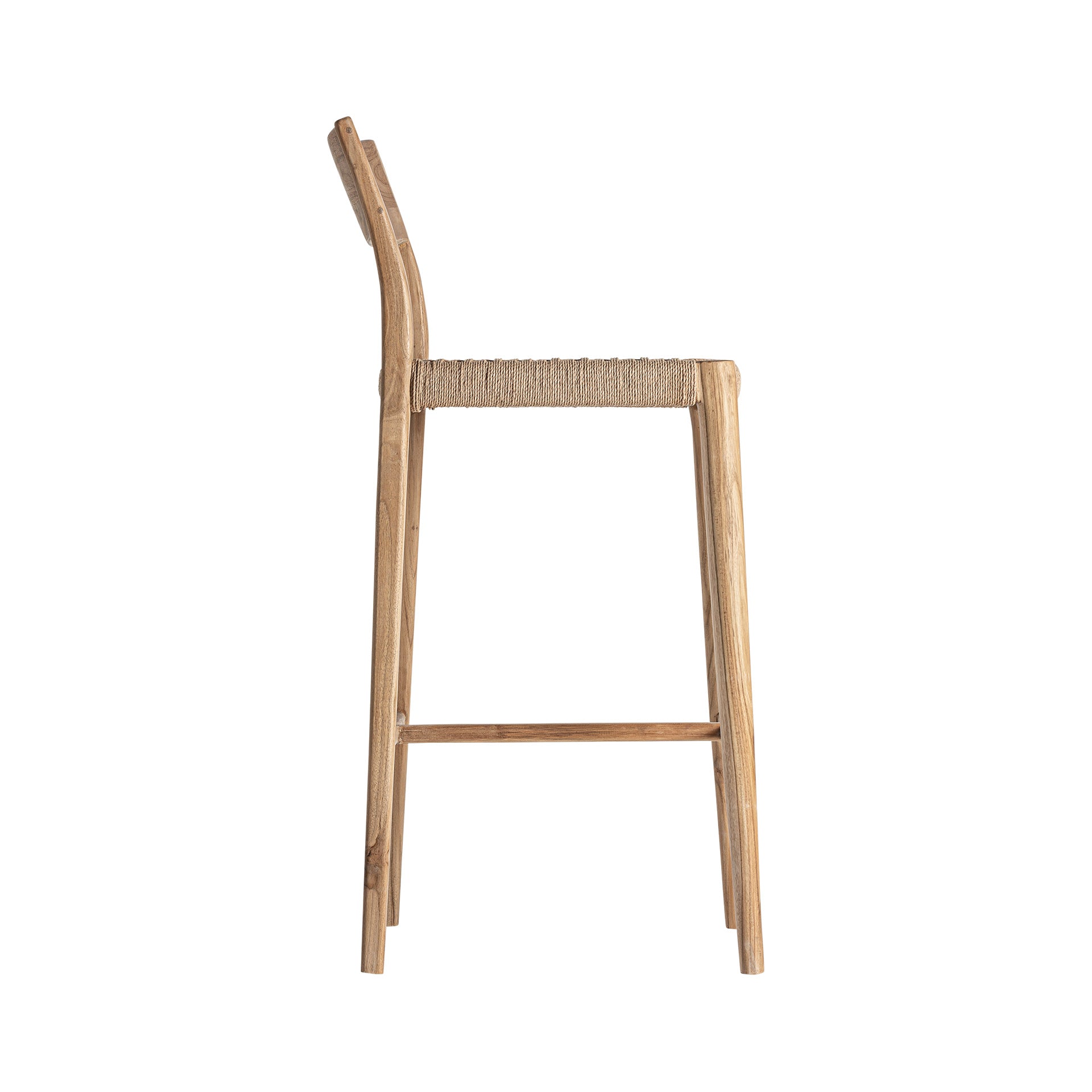 Caen Colonial Teak and Rattan Bar Stool in Brown
