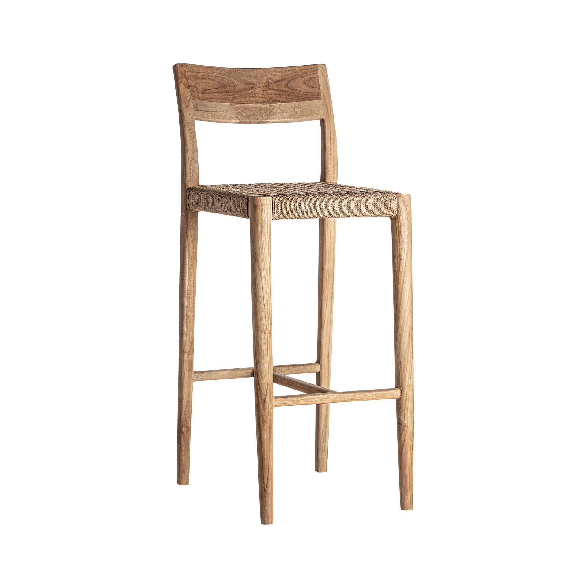 Caen Colonial Teak and Rattan Bar Stool in Brown