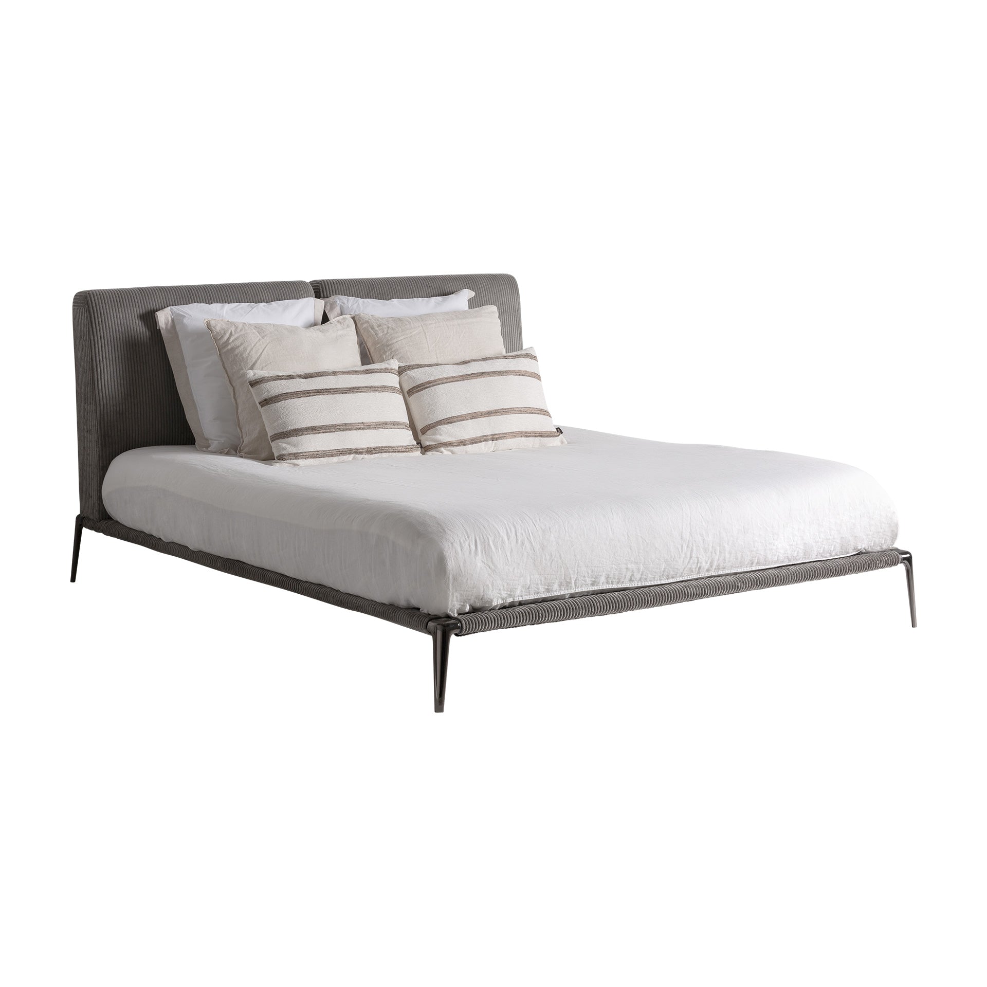 Berlin Contemporary Fabric Bed Frame - Grey Upholstered Platform Bed