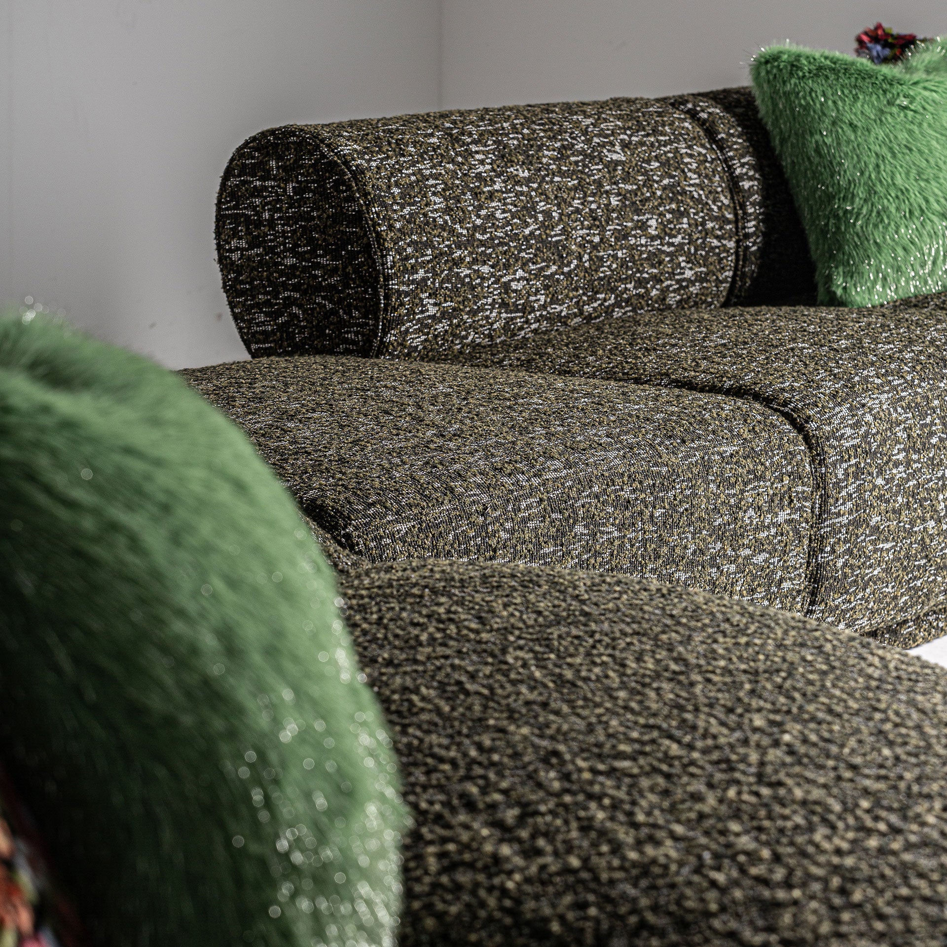 Kozly Contemporary Sofa Module - Green Marbled Polyester & Pine Wood