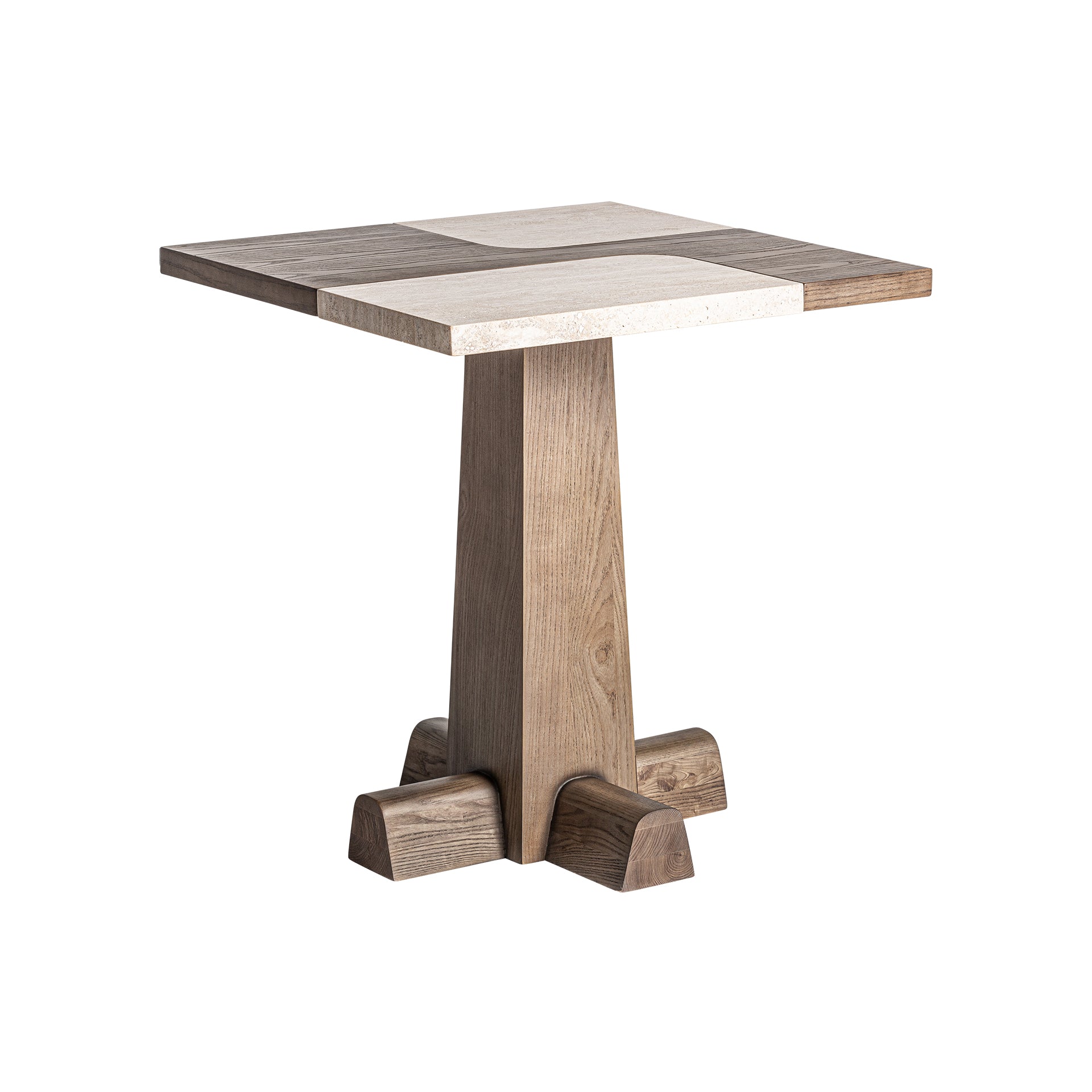 Karpacz Contemporary Bar Table - Oak Wood Brown & Beige Travertine