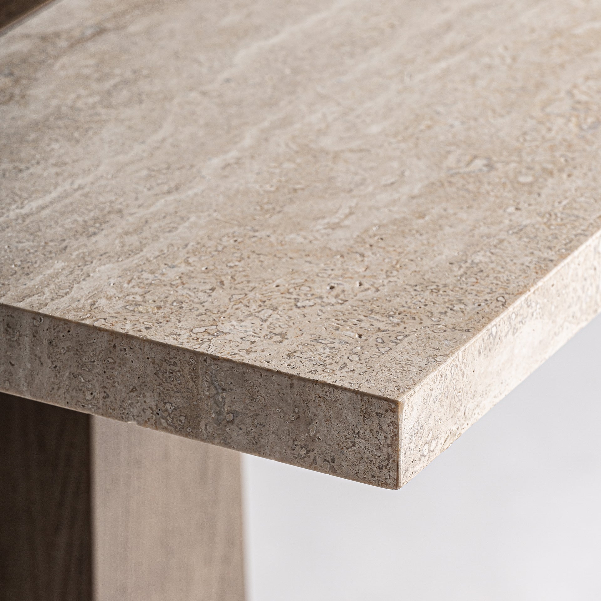 Karpacz Contemporary Bar Table - Oak Wood Brown & Beige Travertine