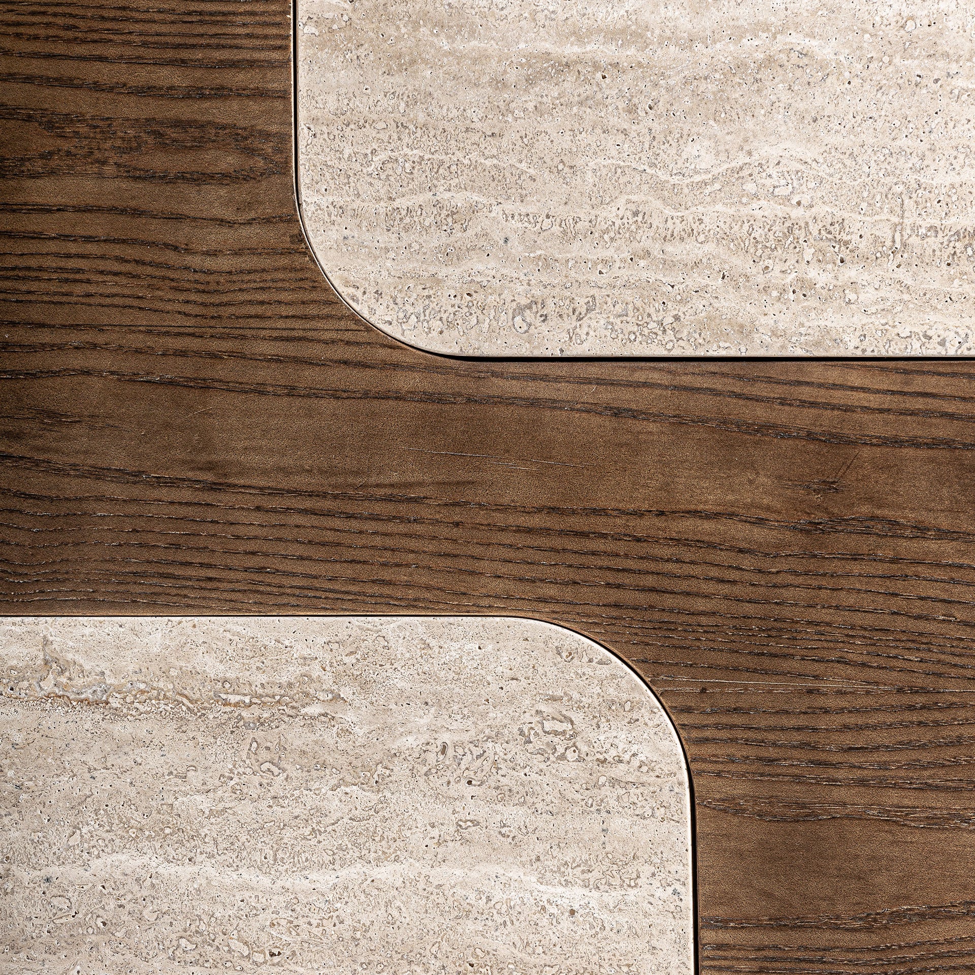 Karpacz Contemporary Bar Table - Oak Wood Brown & Beige Travertine