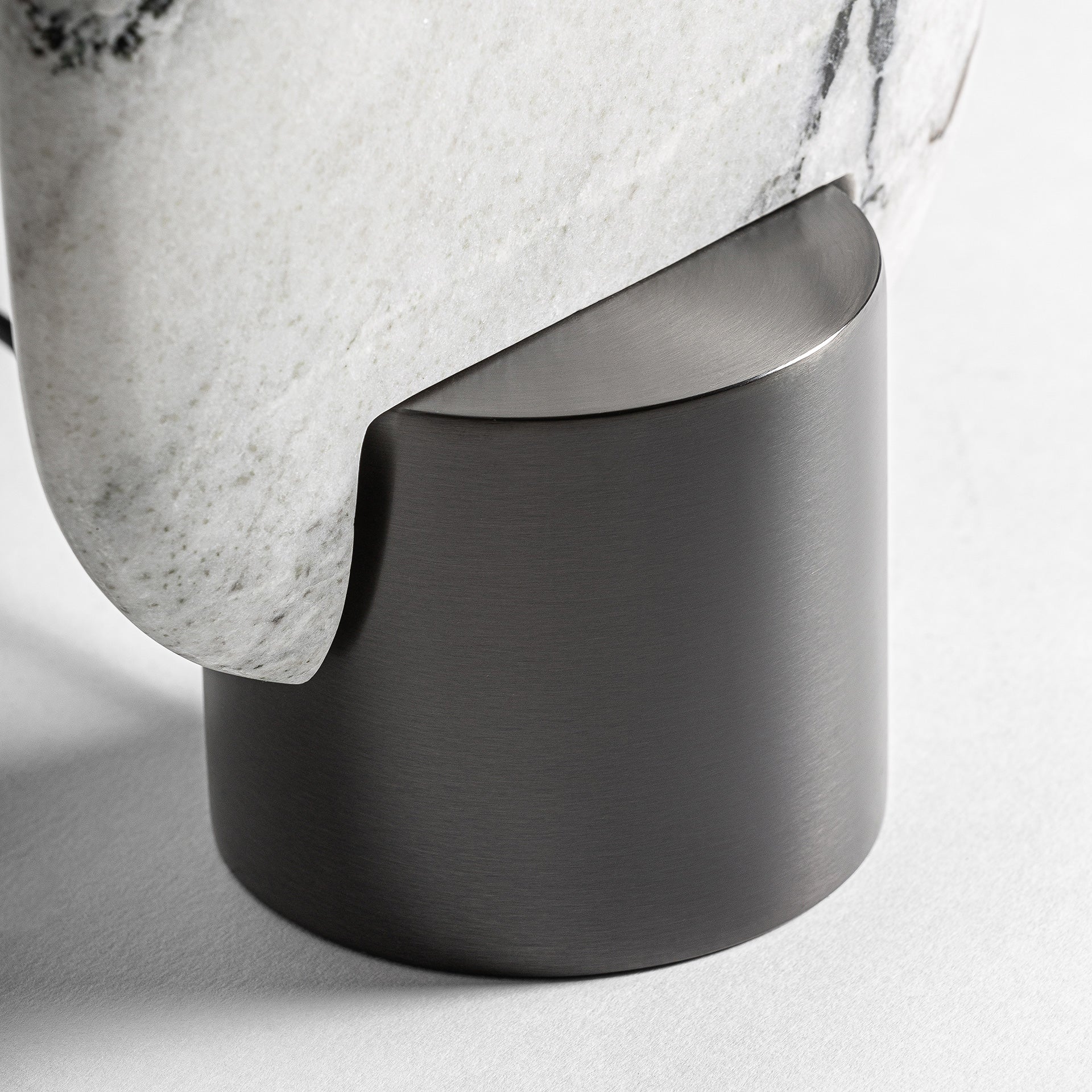 Art Deco Table Lamp - White Marble & Black Metal