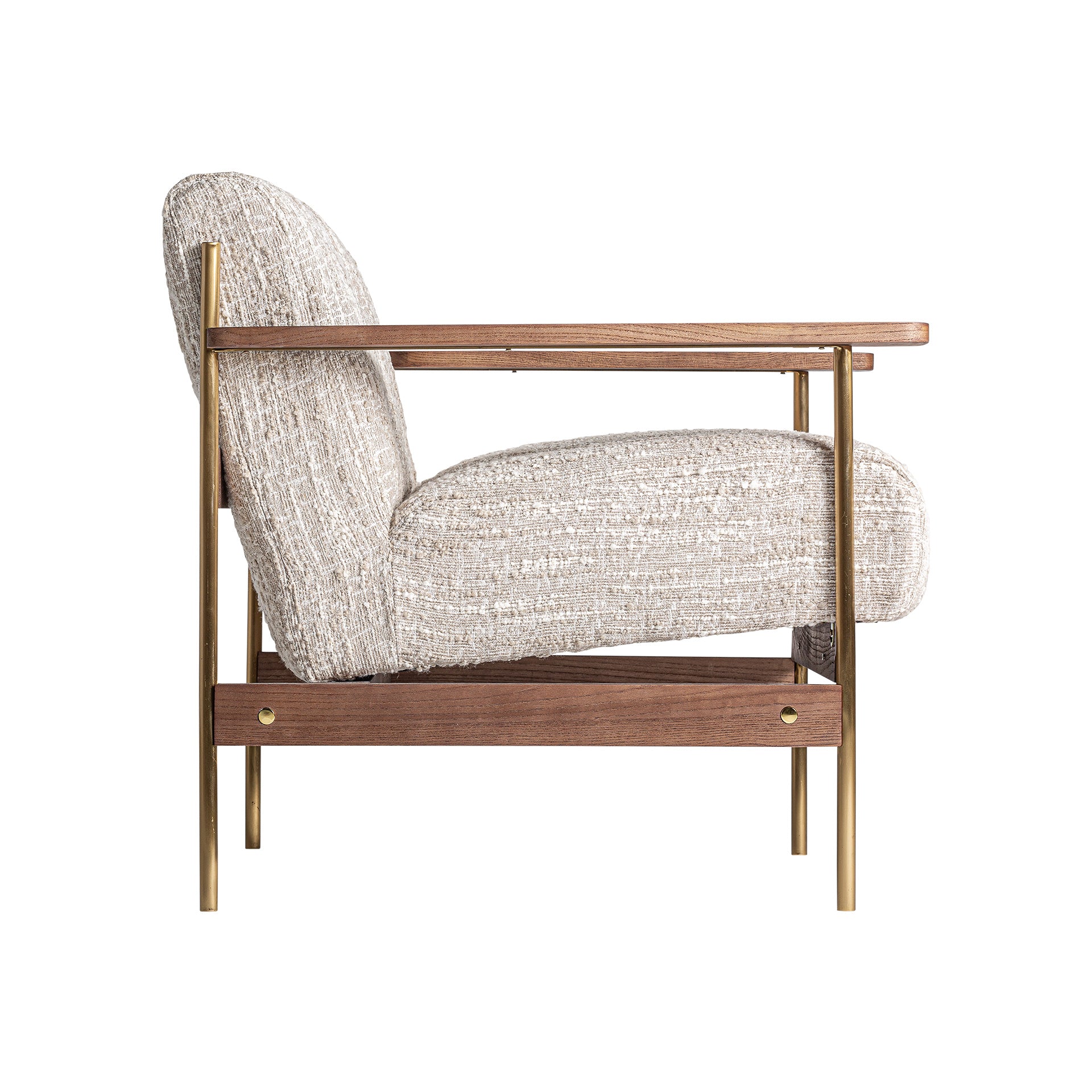 Habouey Art Deco Armchair - Beige Marbled Polyester with Gold Steel Frame