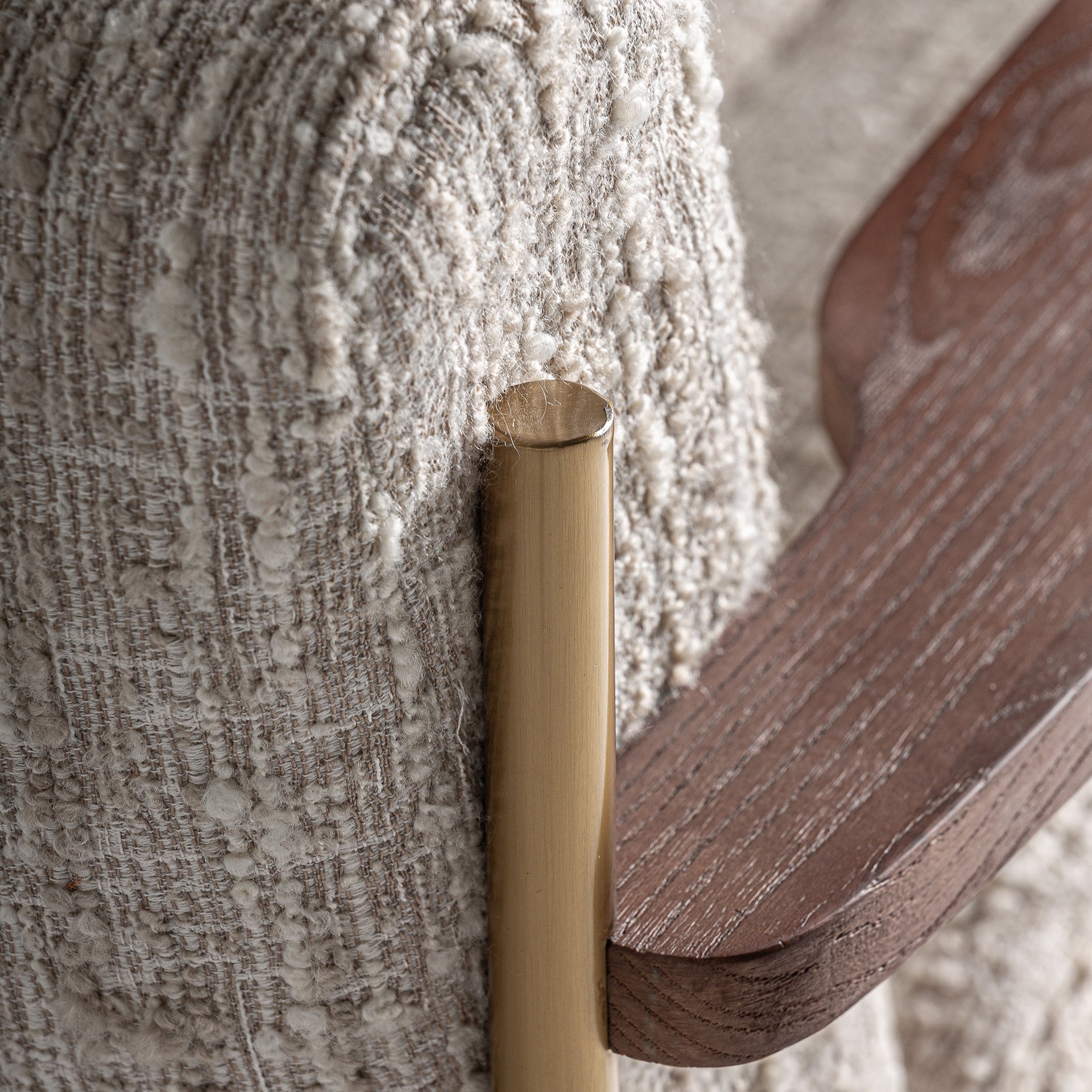 Habouey Art Deco Armchair - Beige Marbled Polyester with Gold Steel Frame