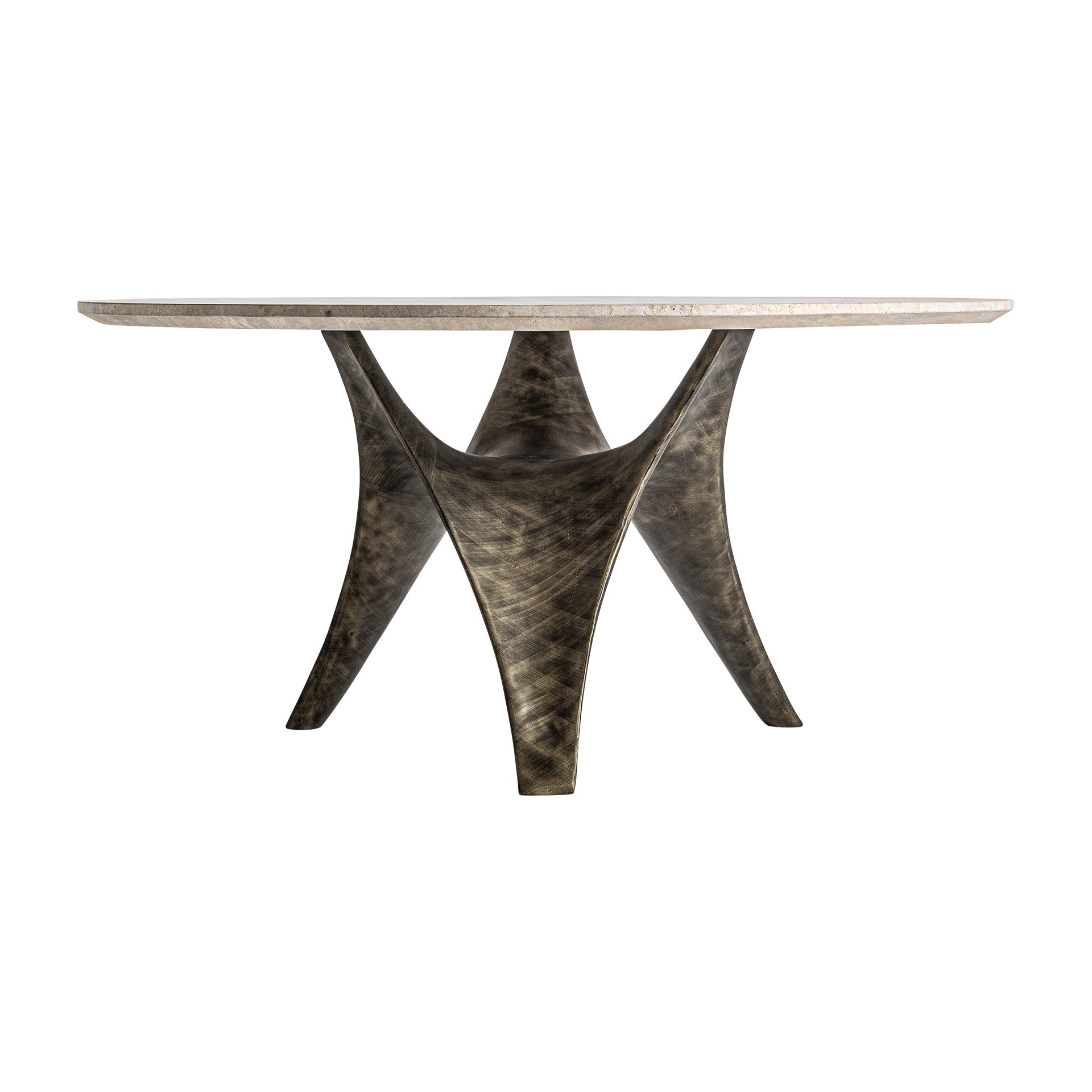 Luxe Travertine Dining Table - Beige Stone & Gold Stainless Steel