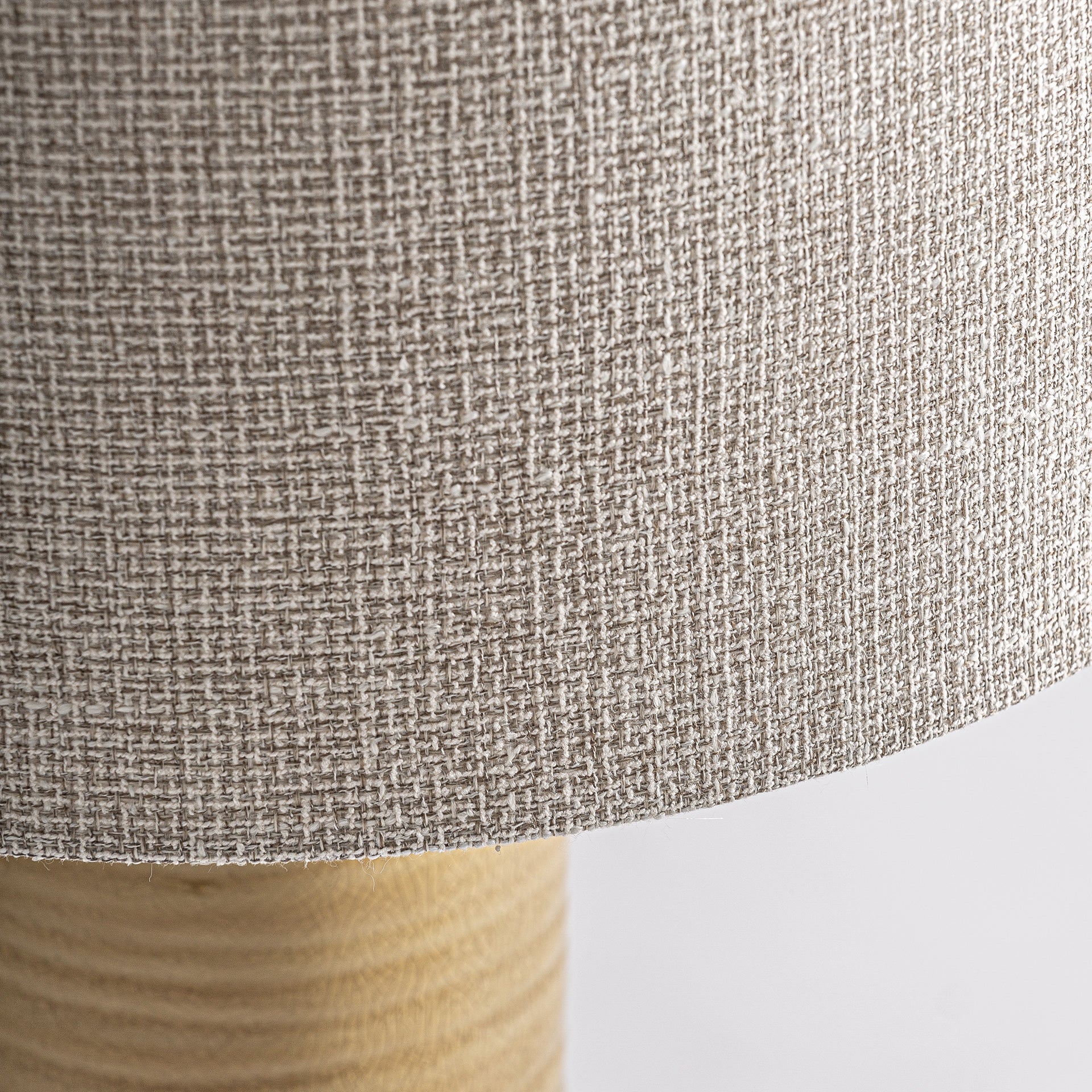Contemporary Ceramic Table Lamp - Ochre & Beige Linen Shade with Gold Accents