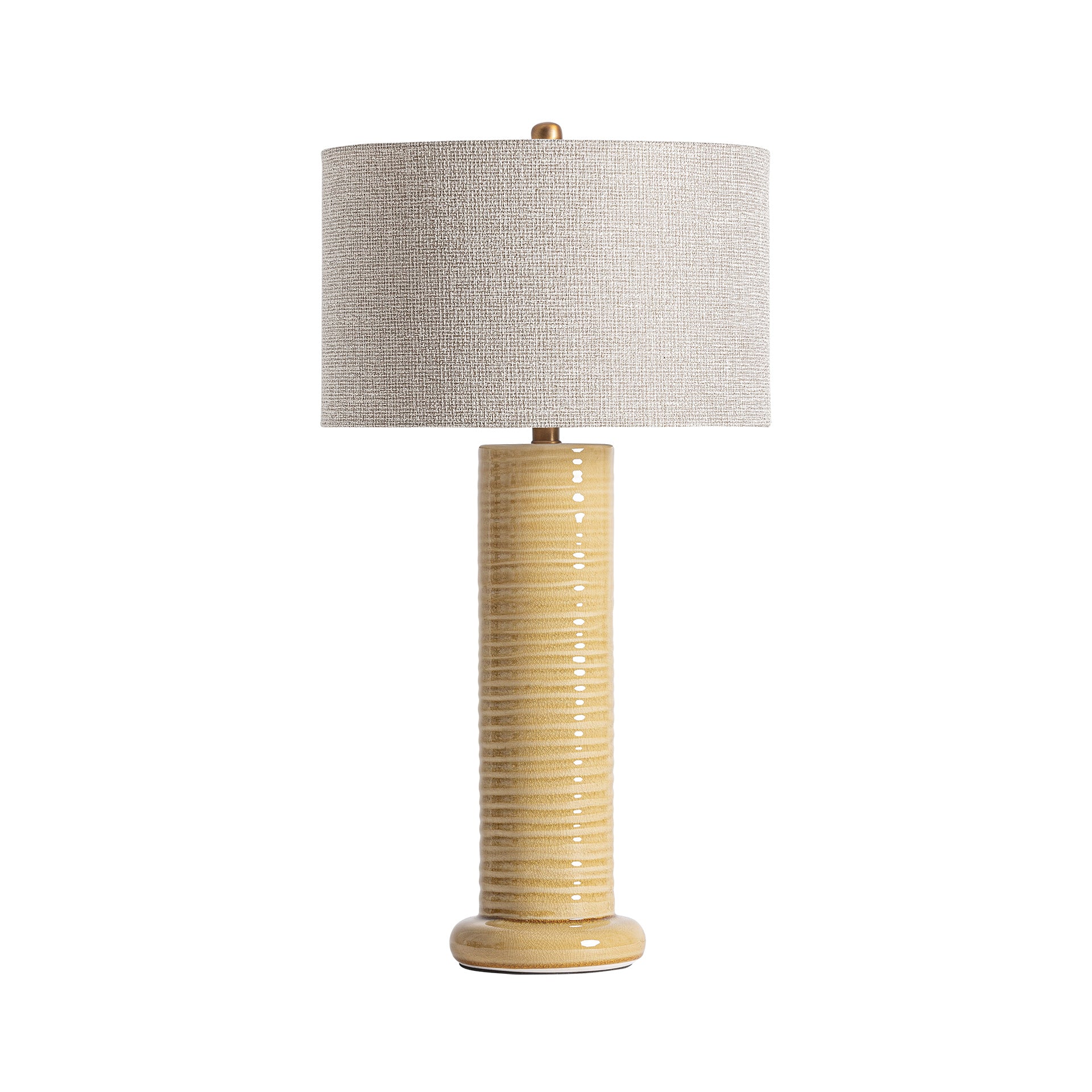 Contemporary Ceramic Table Lamp - Ochre & Beige Linen Shade with Gold Accents