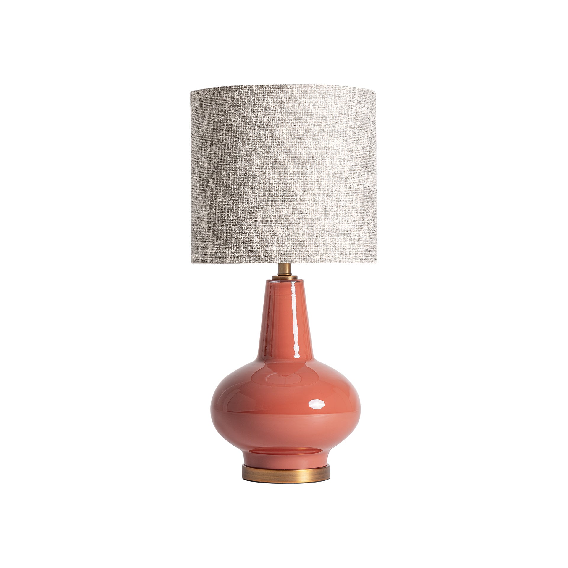 Contemporary Terracotta Glass Table Lamp with Beige Linen Shade