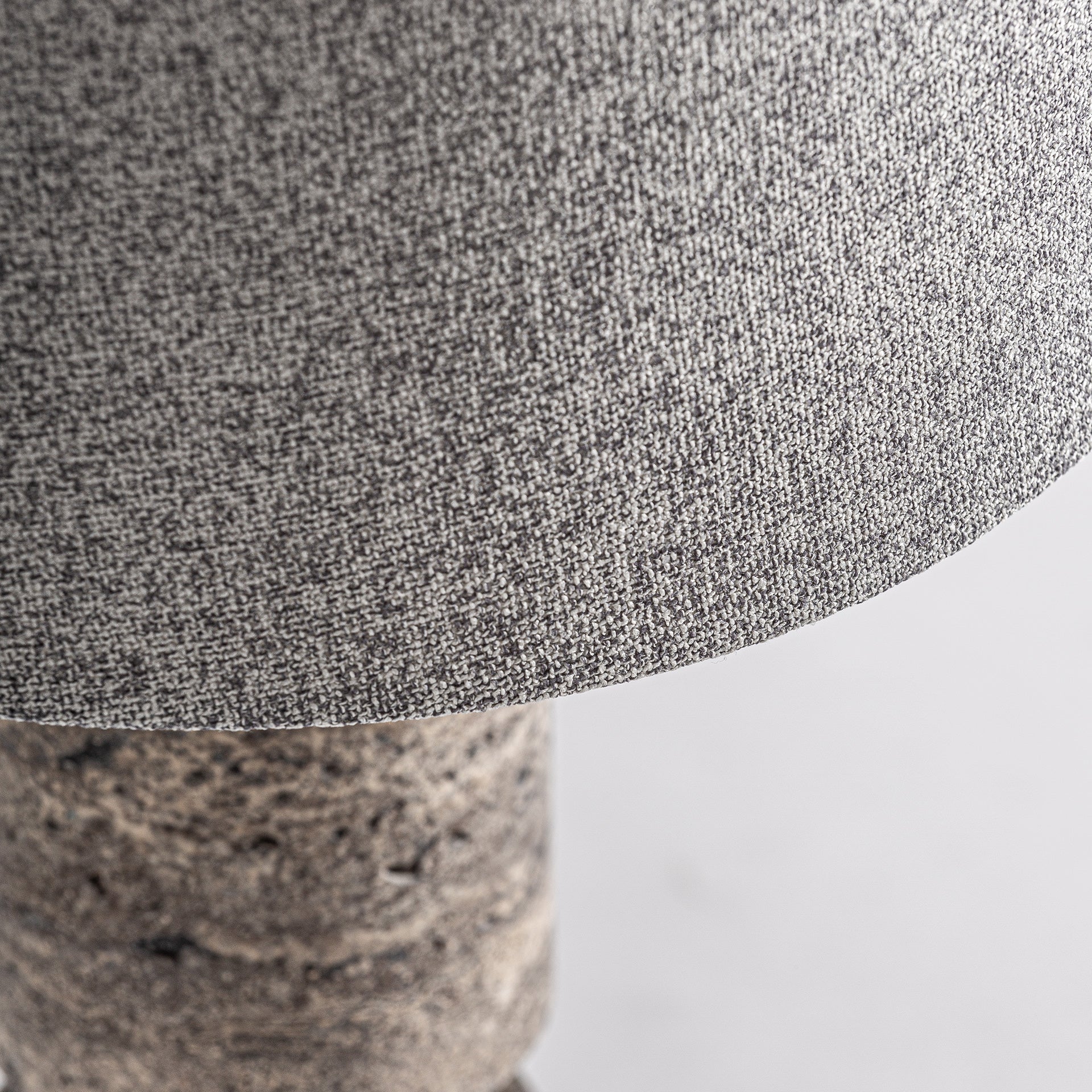 Art Deco Table Lamp - Travertine & Silver Iron with Grey Linen Shade