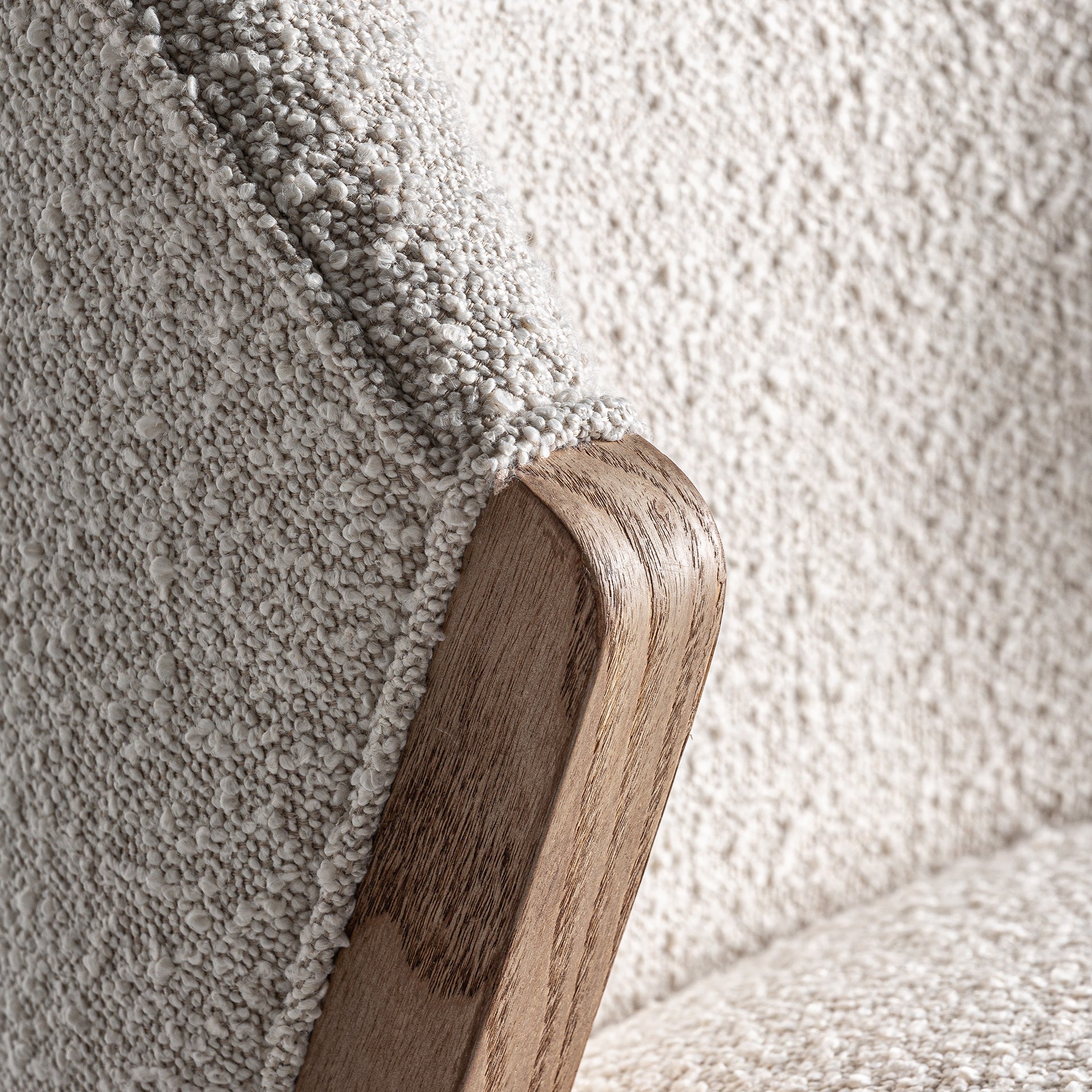 Prati Bouclé Lounge Chair - Contemporary Pine & White Cotton