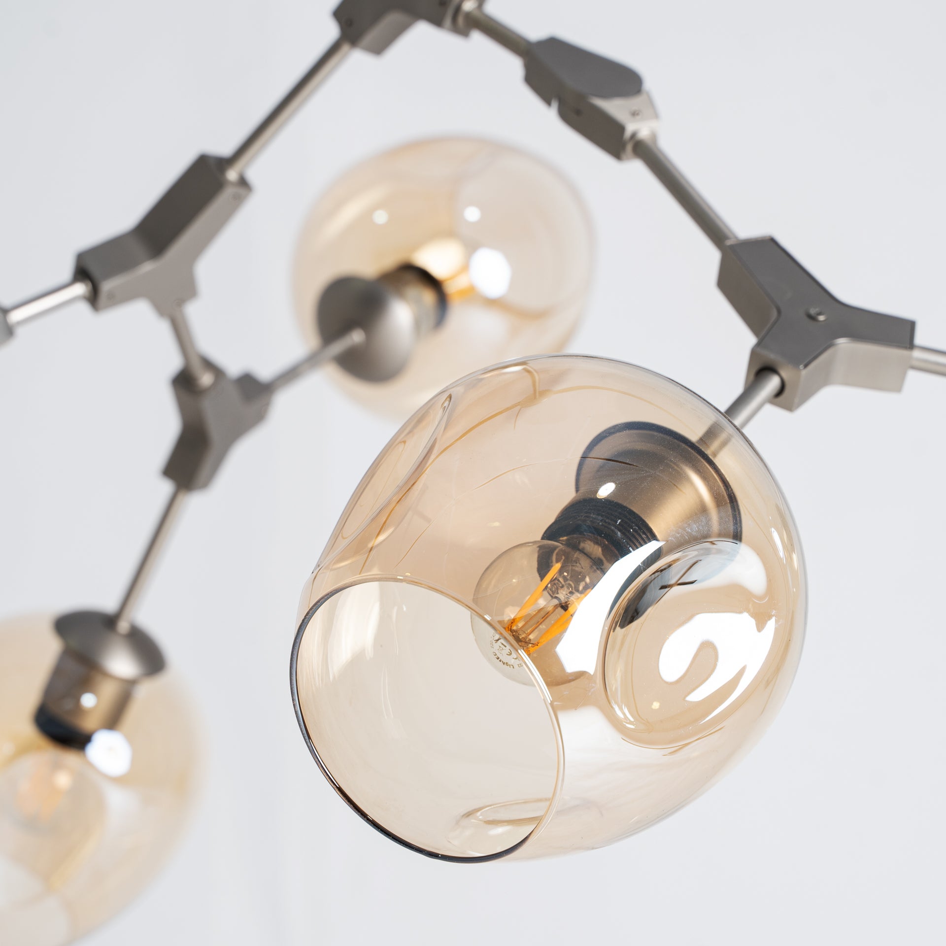 Jhana Art Deco Ceiling Lamp - Silver Steel & Amber Crystal